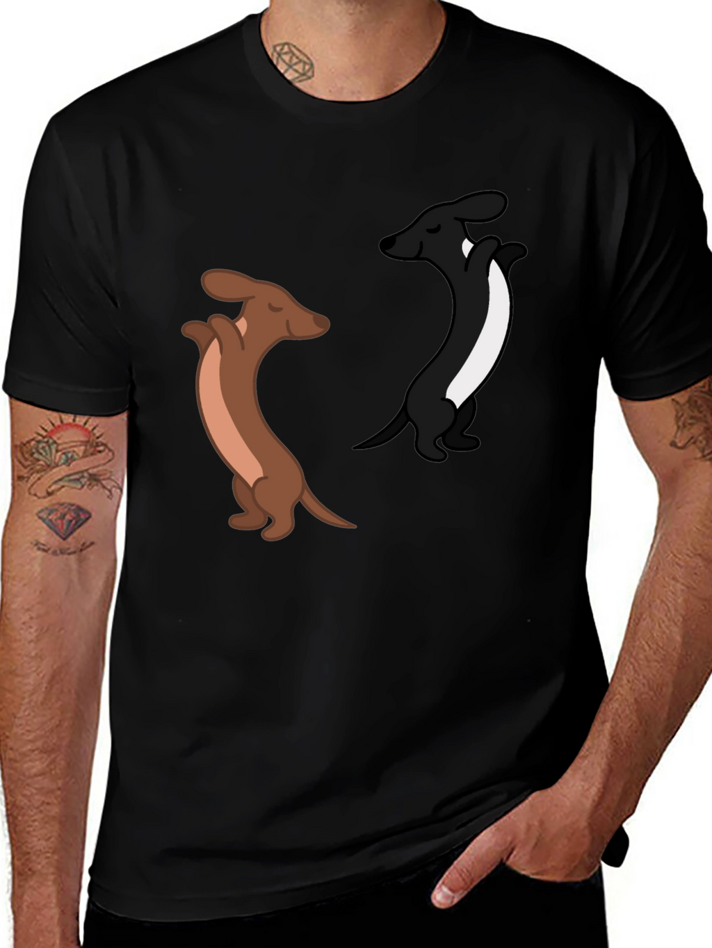 Dancing Dachshund Graphic Tee - Black Cotton Blend
