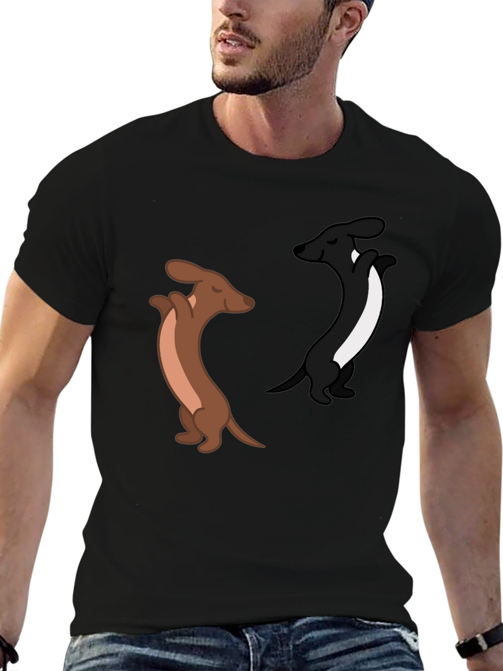 Dancing Dachshund Graphic Tee - Black Cotton Blend