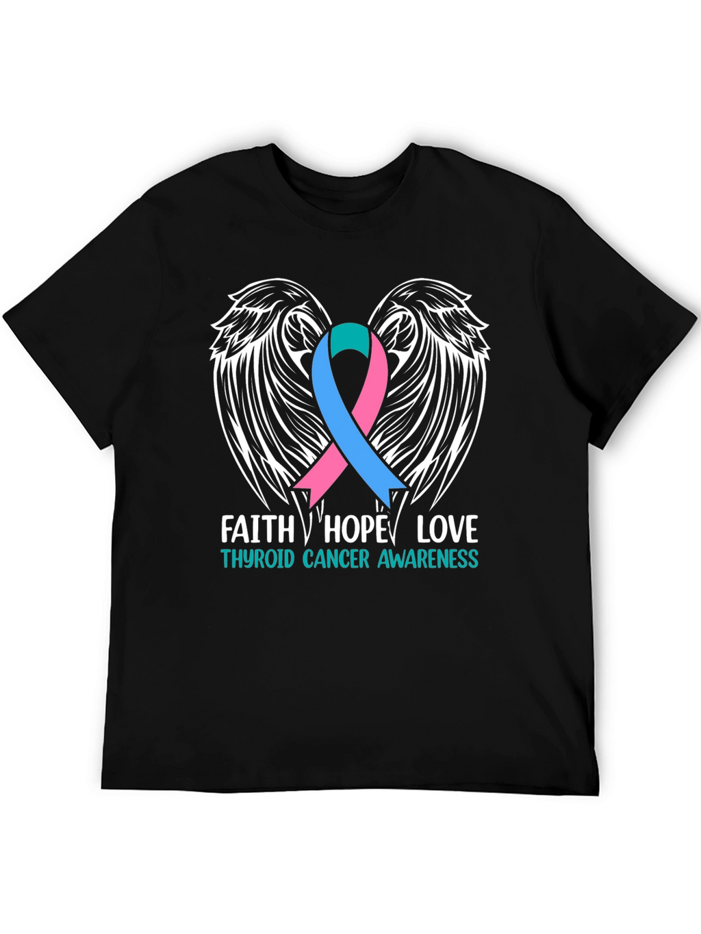 Thyroid Cancer Awareness T-Shirt Faith Hope Love Wings