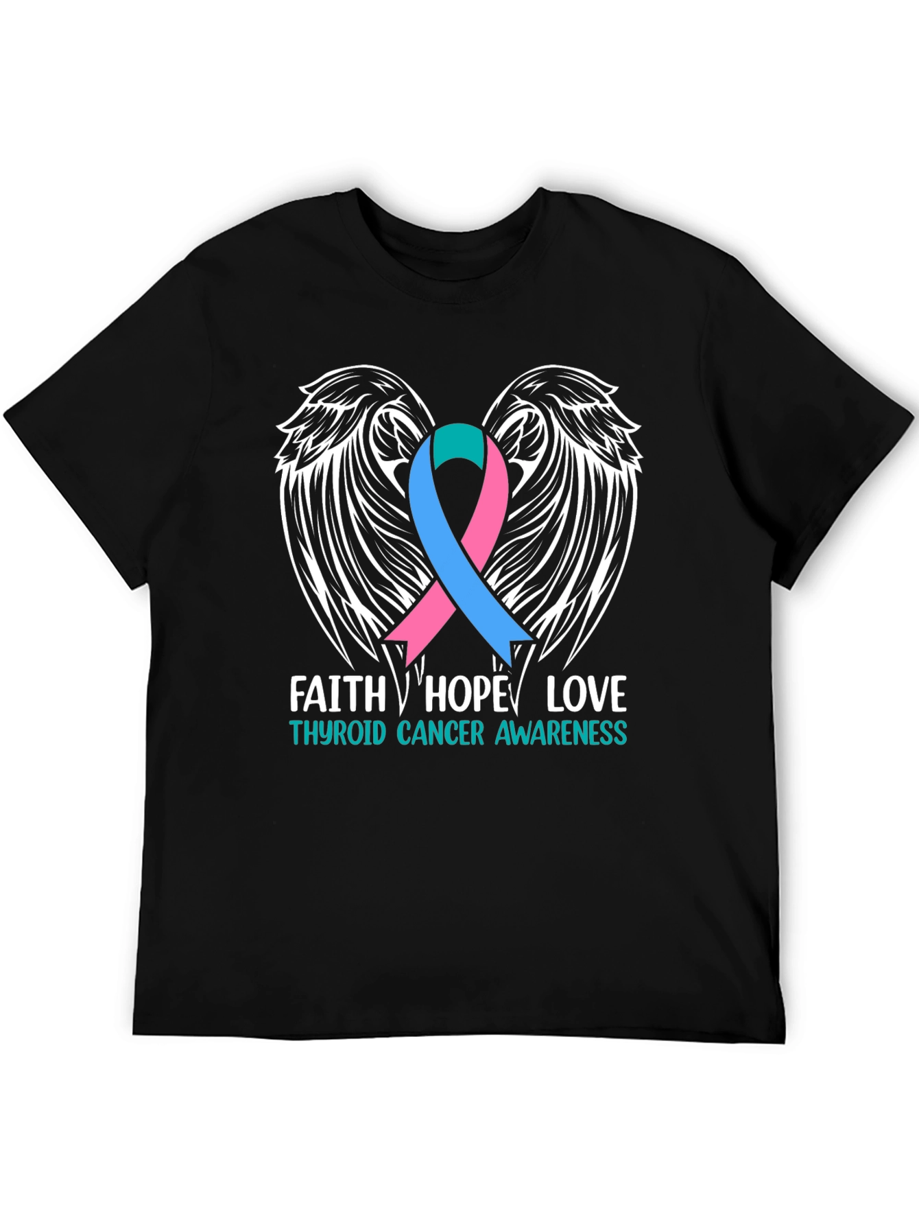 Thyroid Cancer Awareness T-Shirt Faith Hope Love Wings