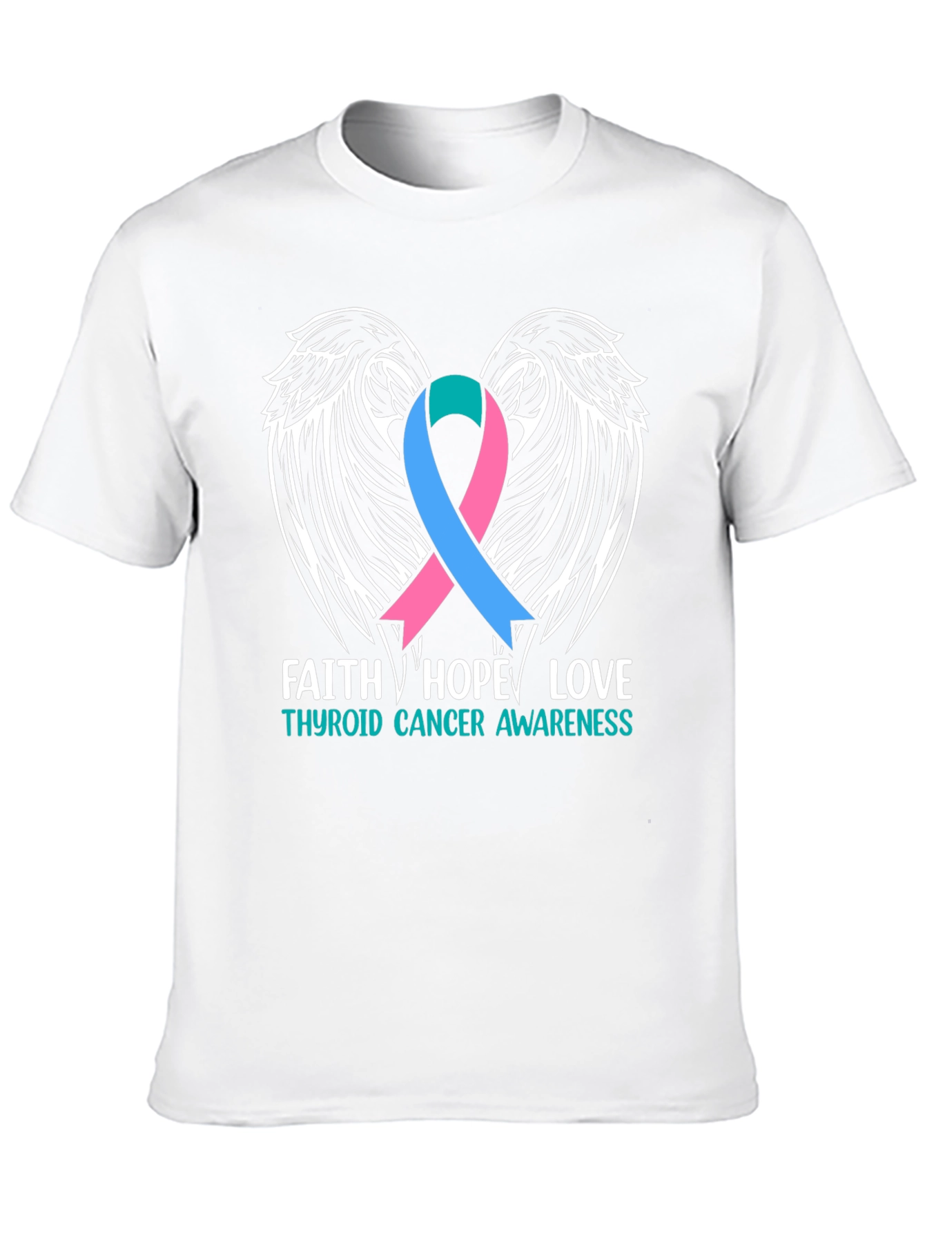 Thyroid Cancer Awareness T-Shirt Faith Hope Love Wings