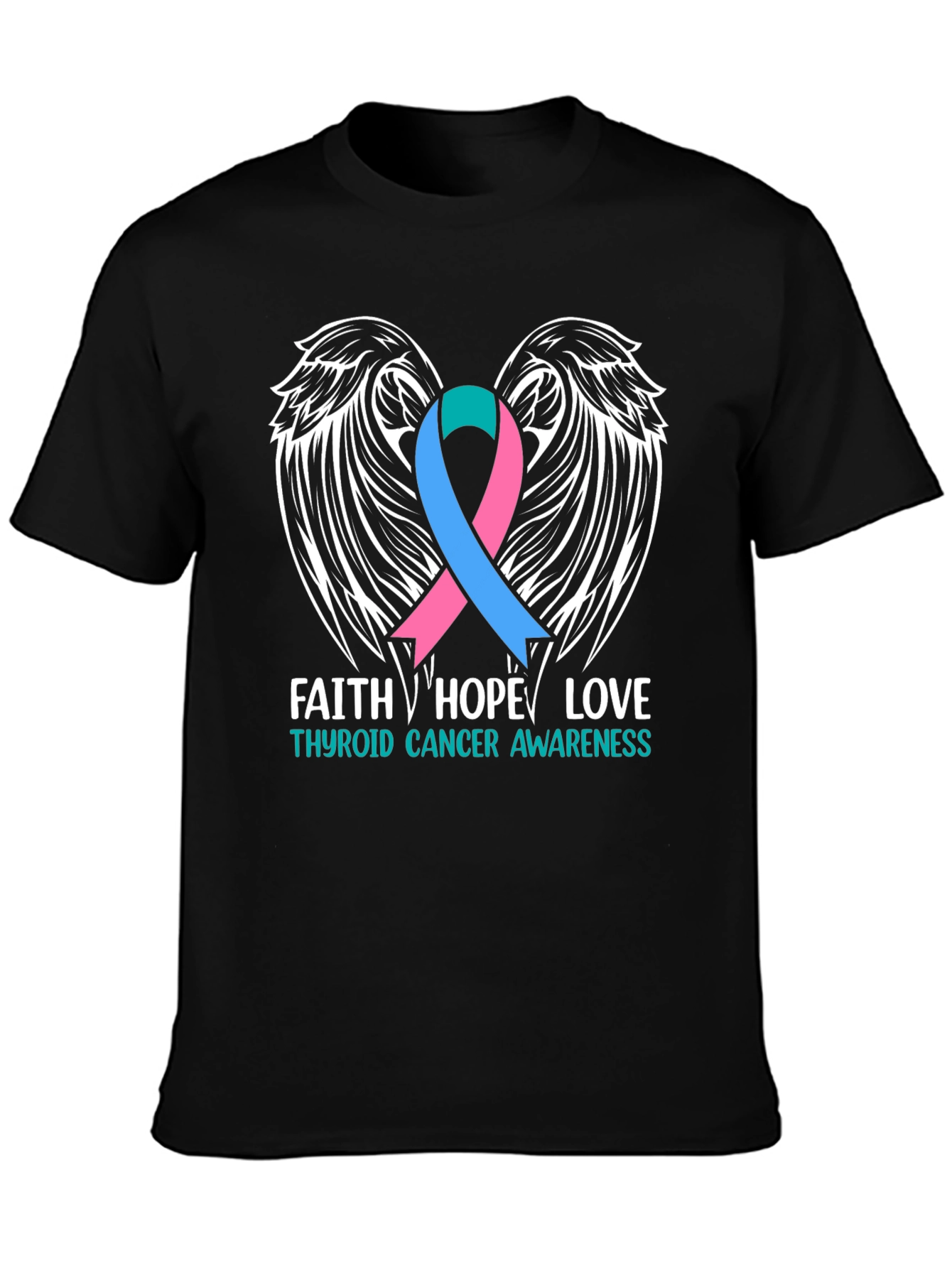 Thyroid Cancer Awareness T-Shirt Faith Hope Love Wings