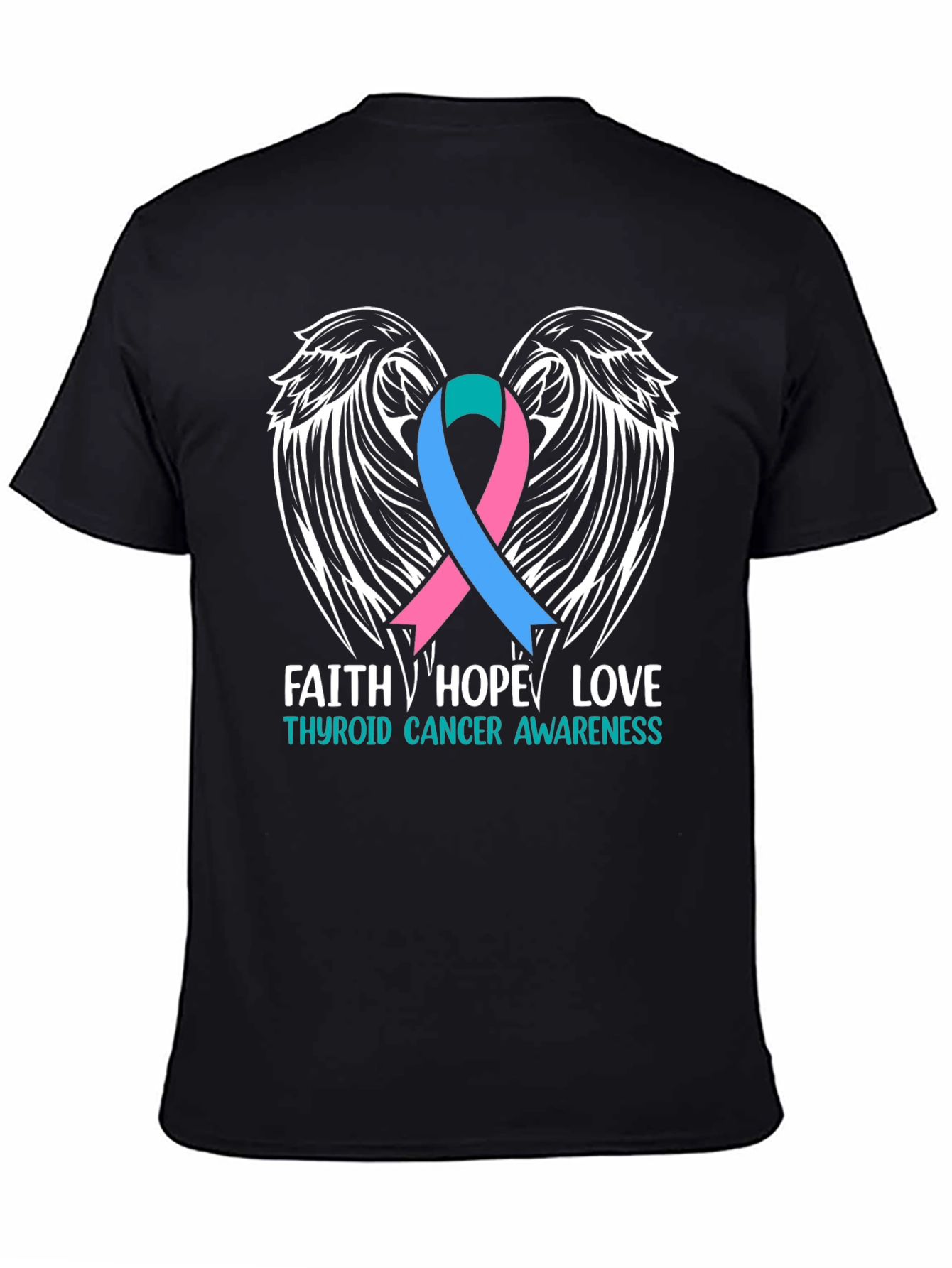 Thyroid Cancer Awareness T-Shirt Faith Hope Love Wings