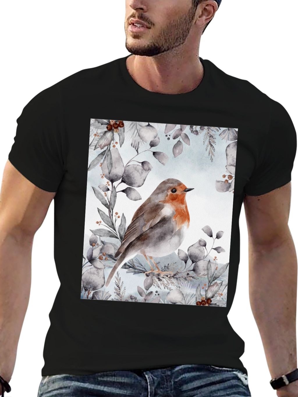 Robin Bird Graphic Print T-Shirt