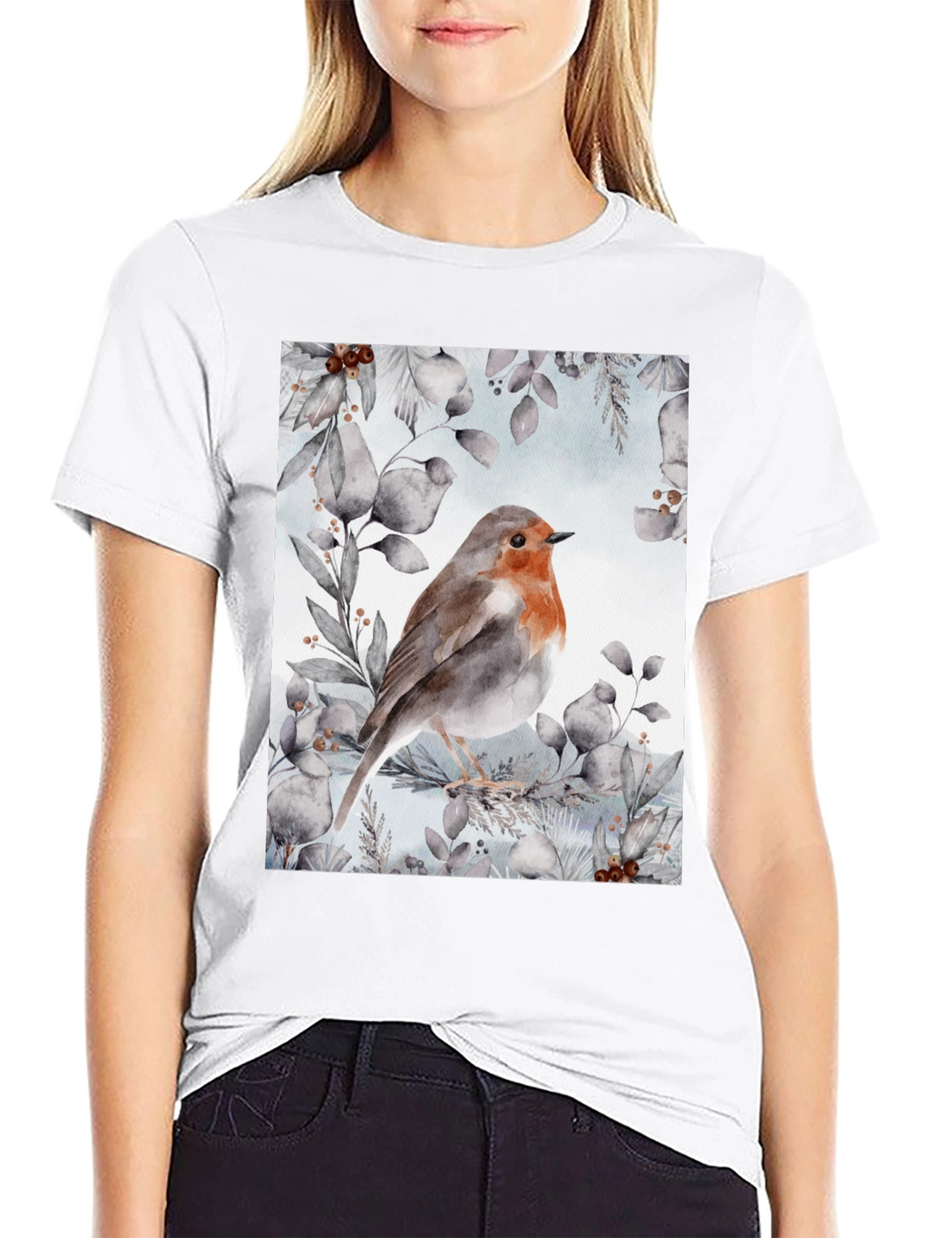 Robin Bird Graphic Print T-Shirt