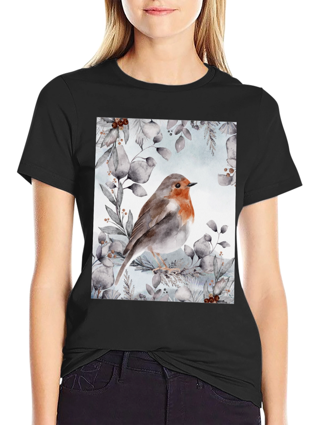 Robin Bird Graphic Print T-Shirt