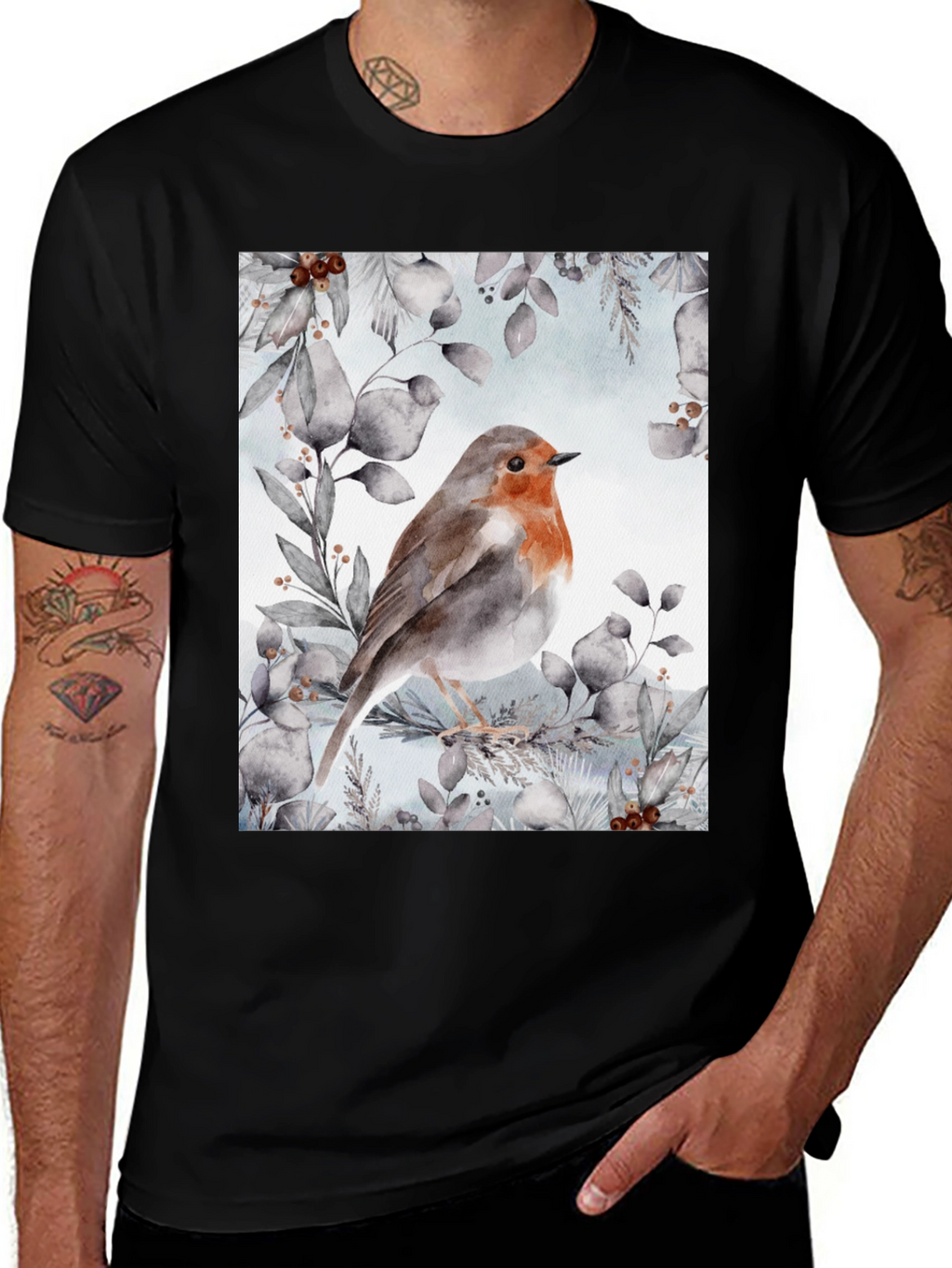 Robin Bird Graphic Print T-Shirt