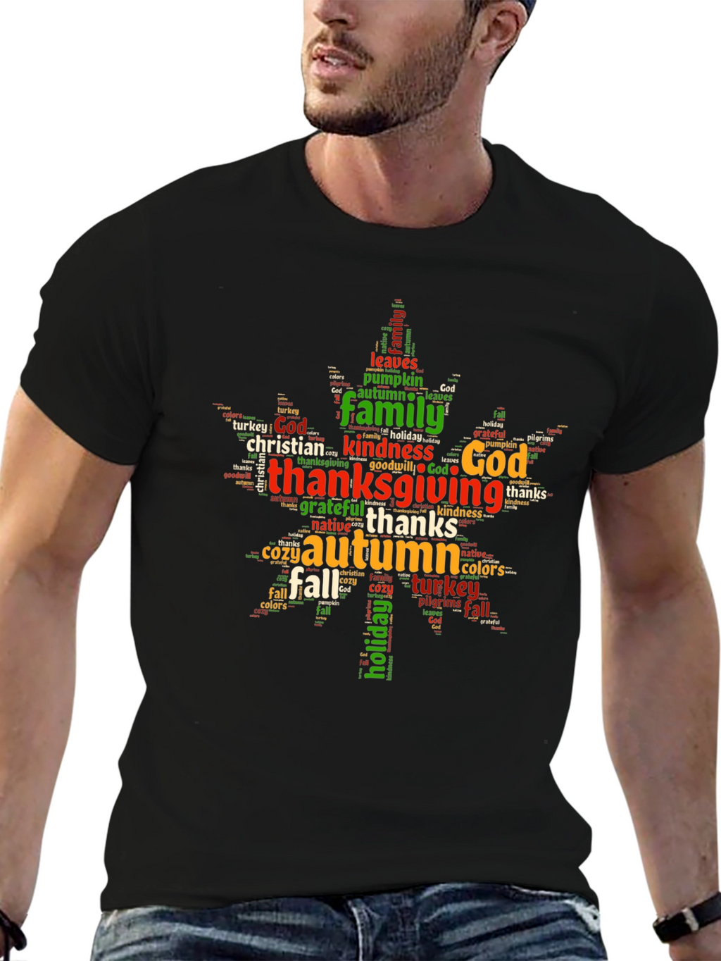 Thanksgiving Word Art Maple Leaf T-Shirt