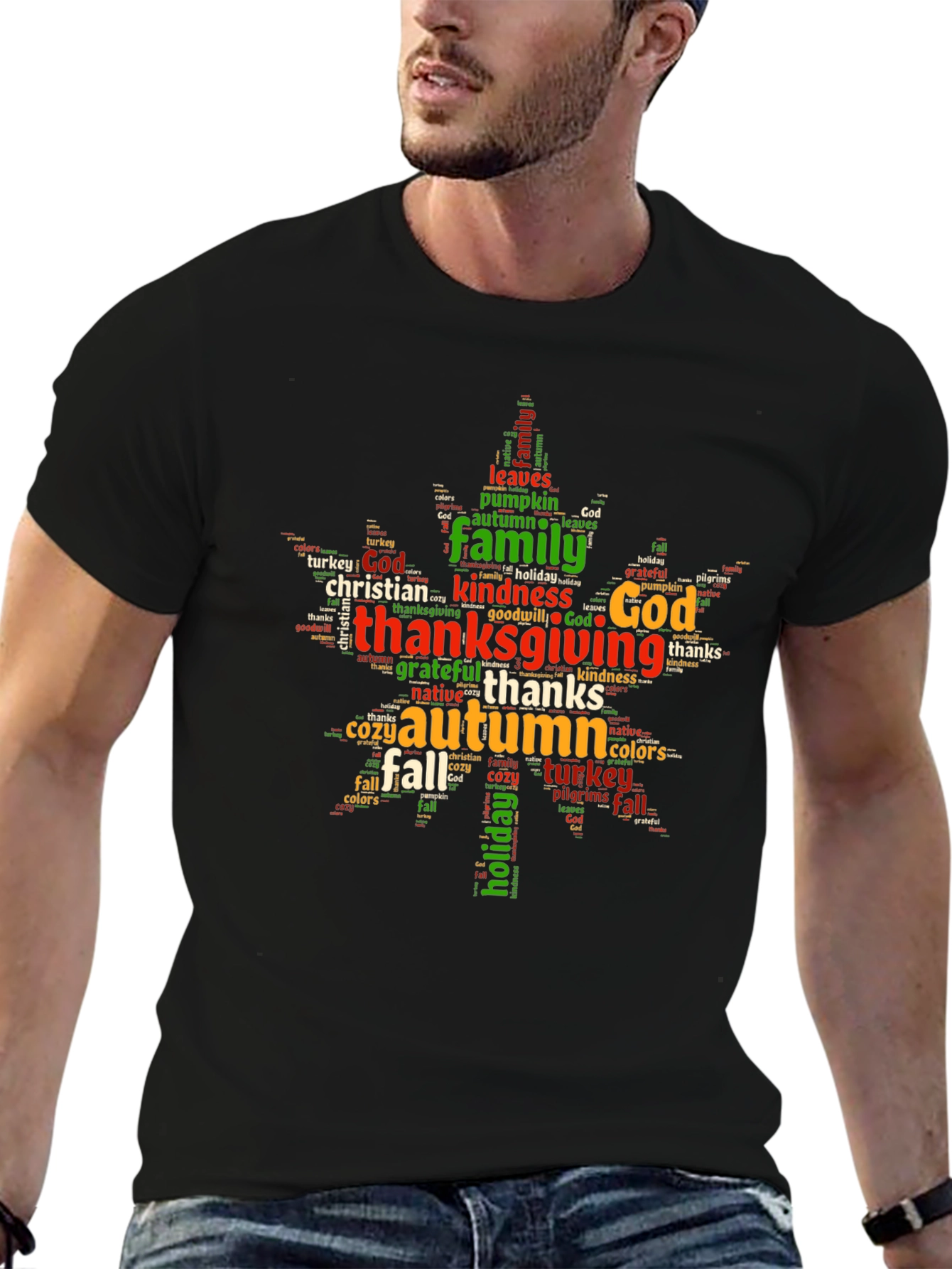 Thanksgiving Word Art Maple Leaf T-Shirt