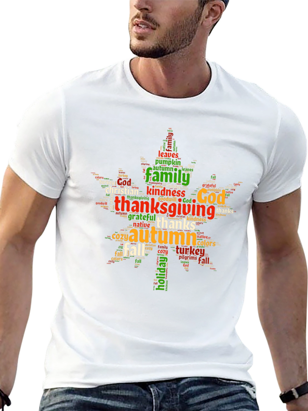 Thanksgiving Word Art Maple Leaf T-Shirt