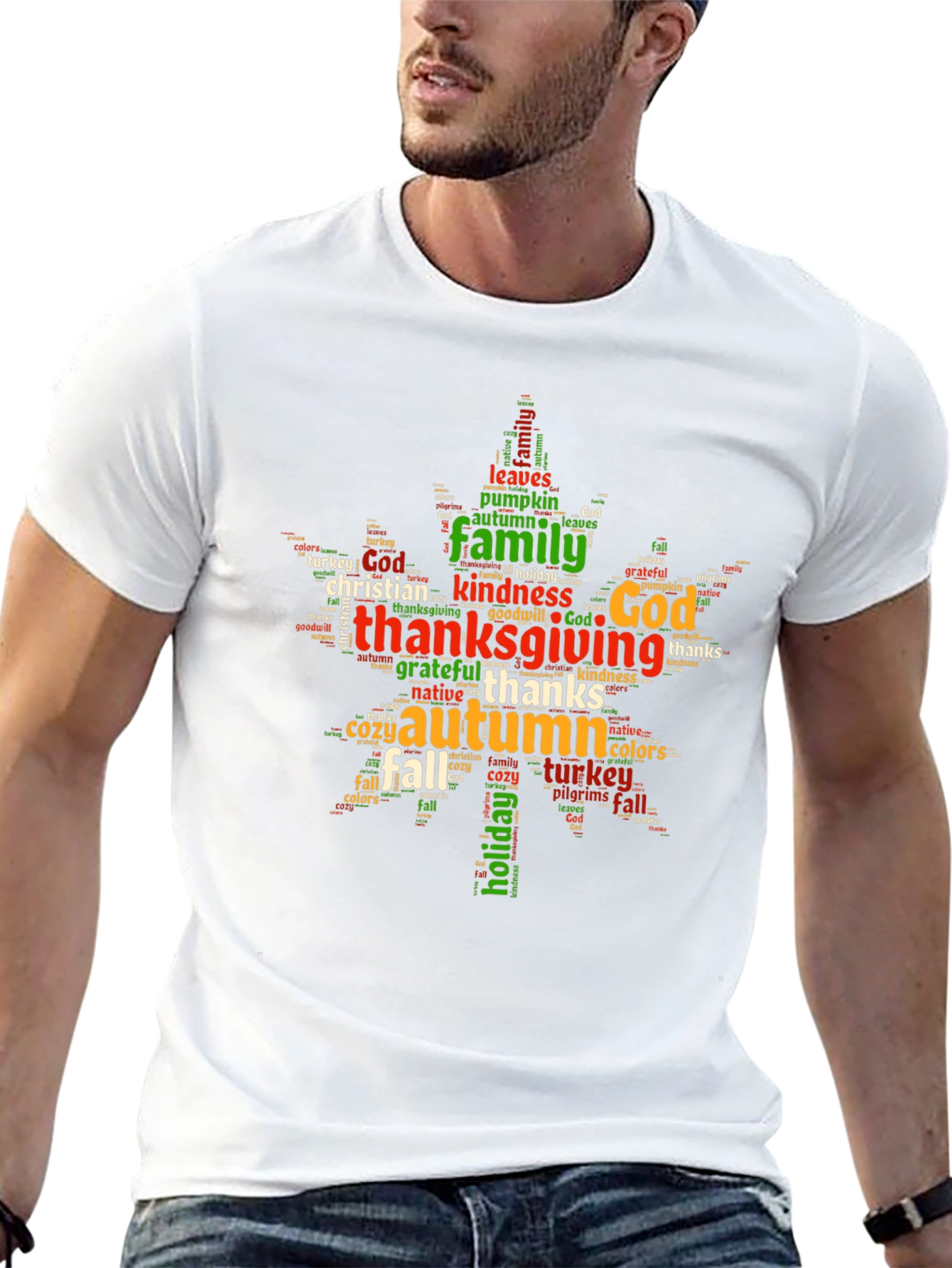 Thanksgiving Word Art Maple Leaf T-Shirt