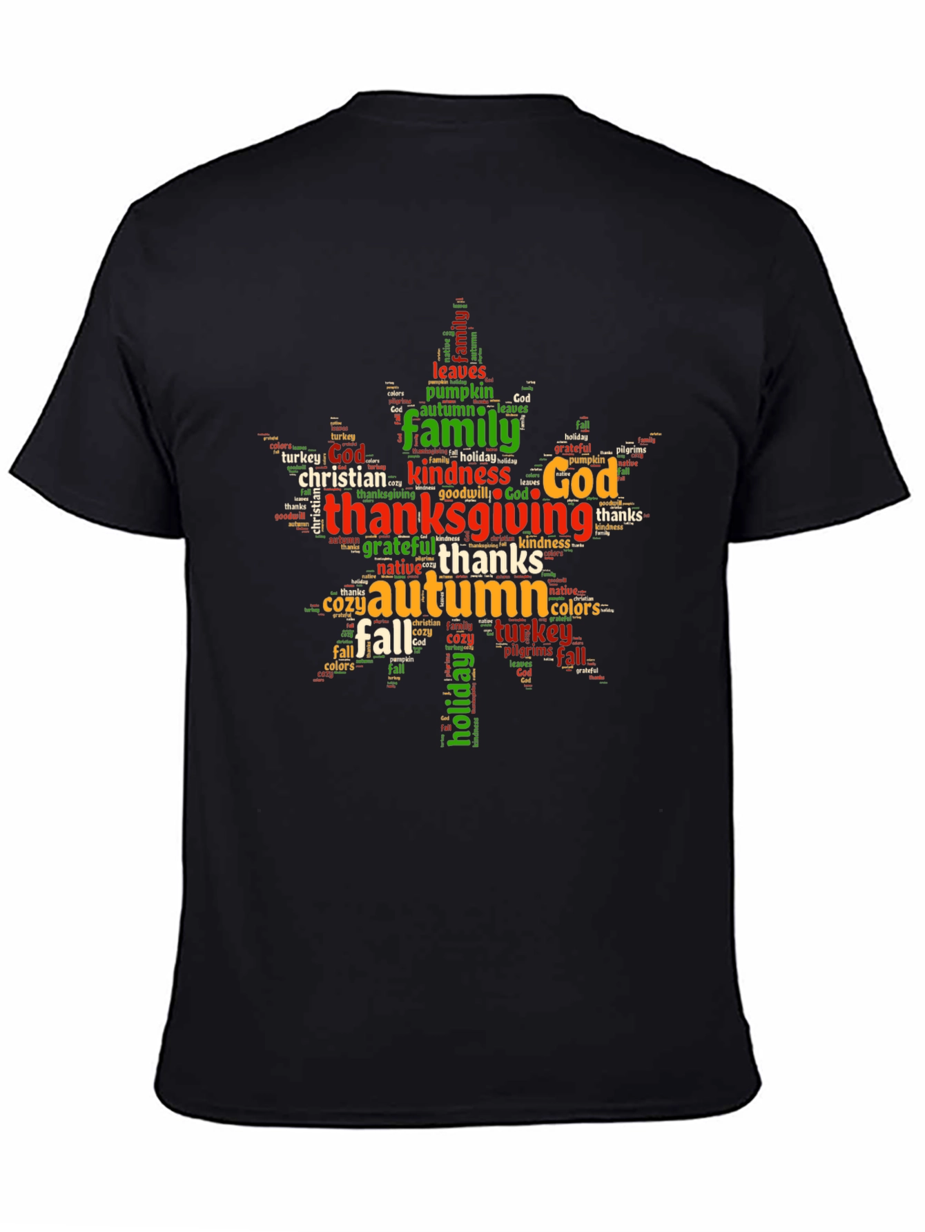 Thanksgiving Word Art Maple Leaf T-Shirt
