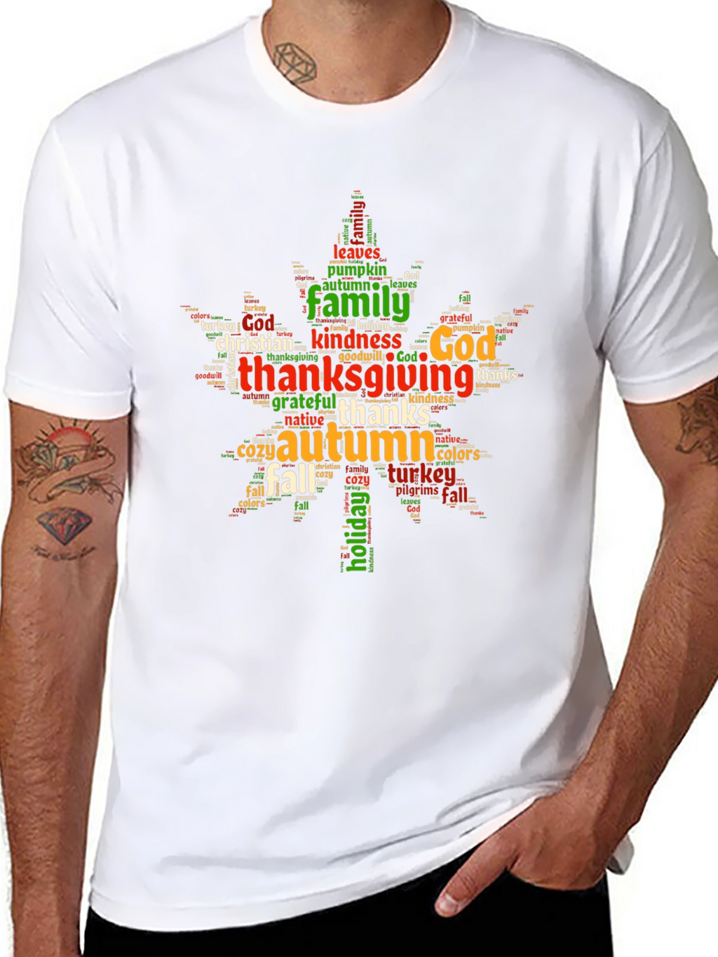 Thanksgiving Word Art Maple Leaf T-Shirt