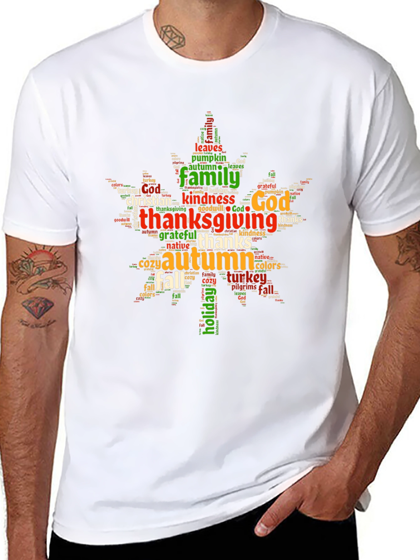 Thanksgiving Word Art Maple Leaf T-Shirt