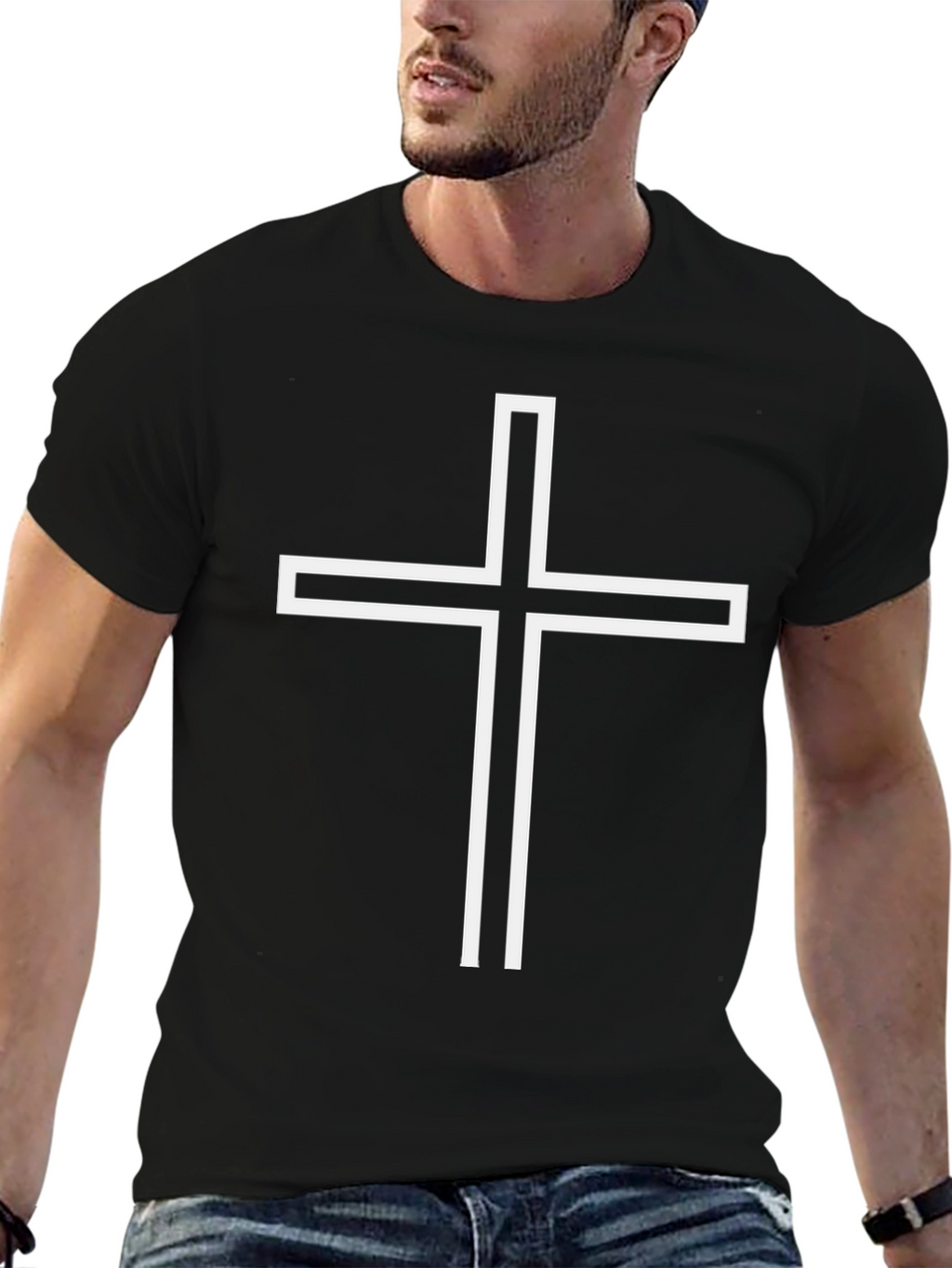 Minimalist Cross Graphic Tee - Classic Black
