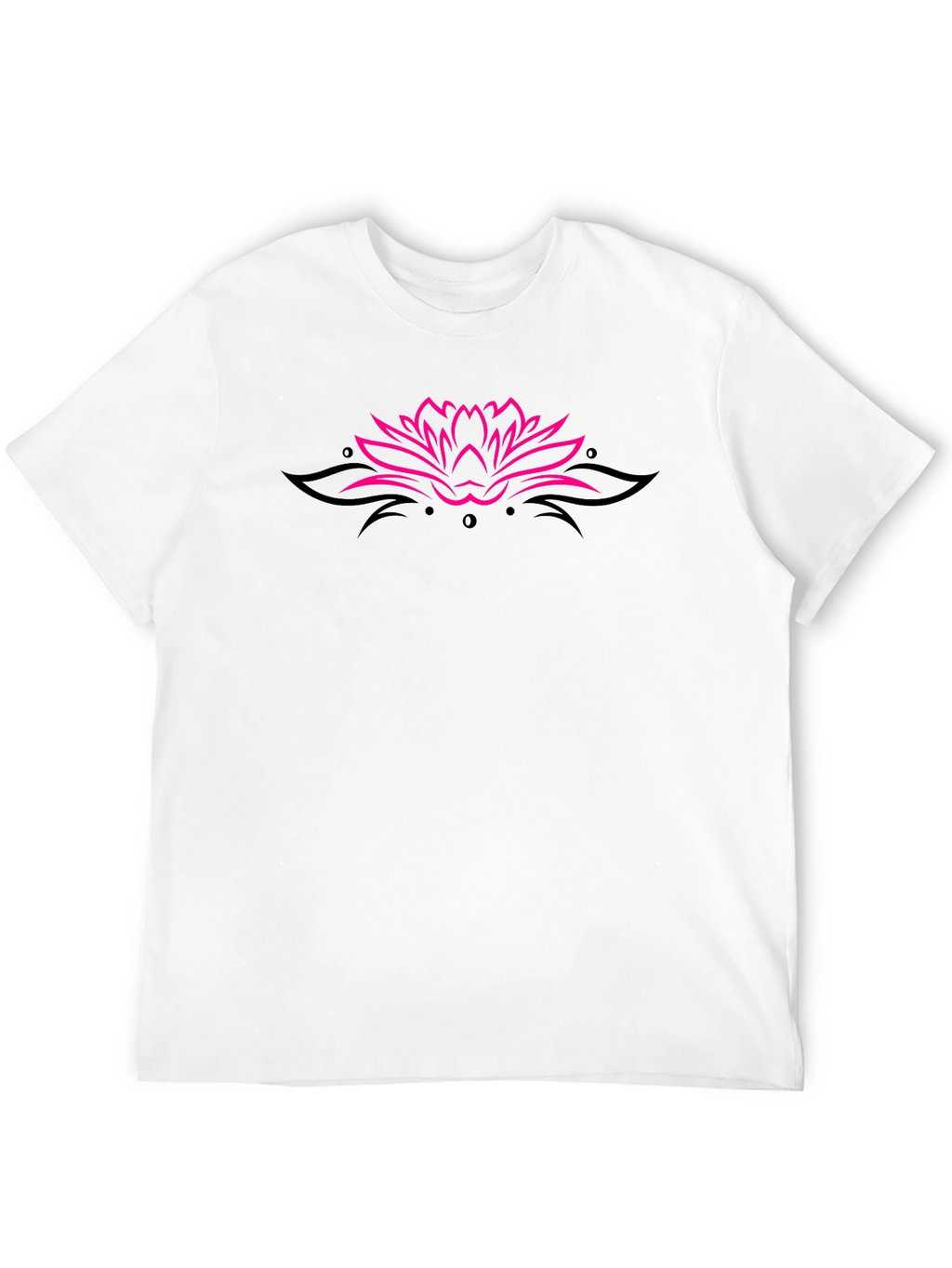 Black Tee with Pink Lotus Flower Design