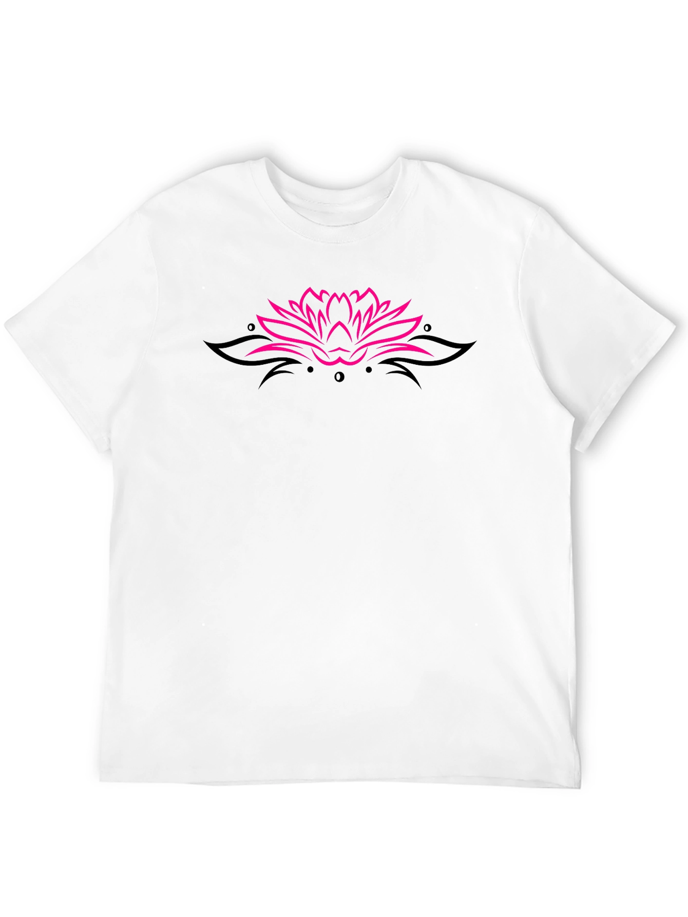 Black Tee with Pink Lotus Flower Design