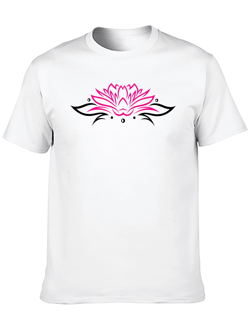 Black Tee with Pink Lotus Flower Design