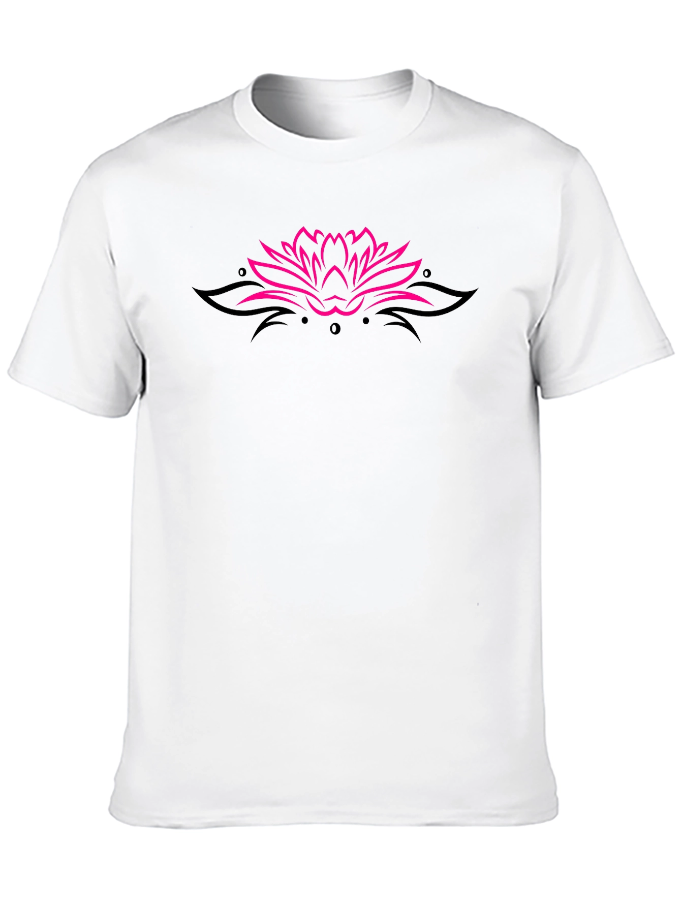 Black Tee with Pink Lotus Flower Design