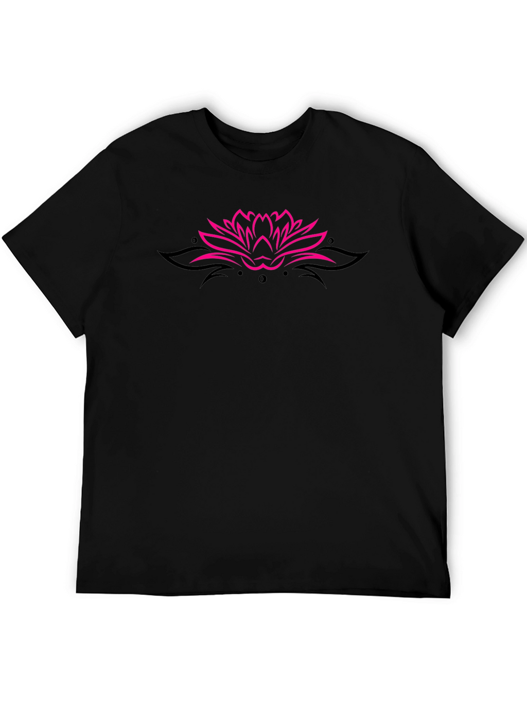 Black Tee with Pink Lotus Flower Design