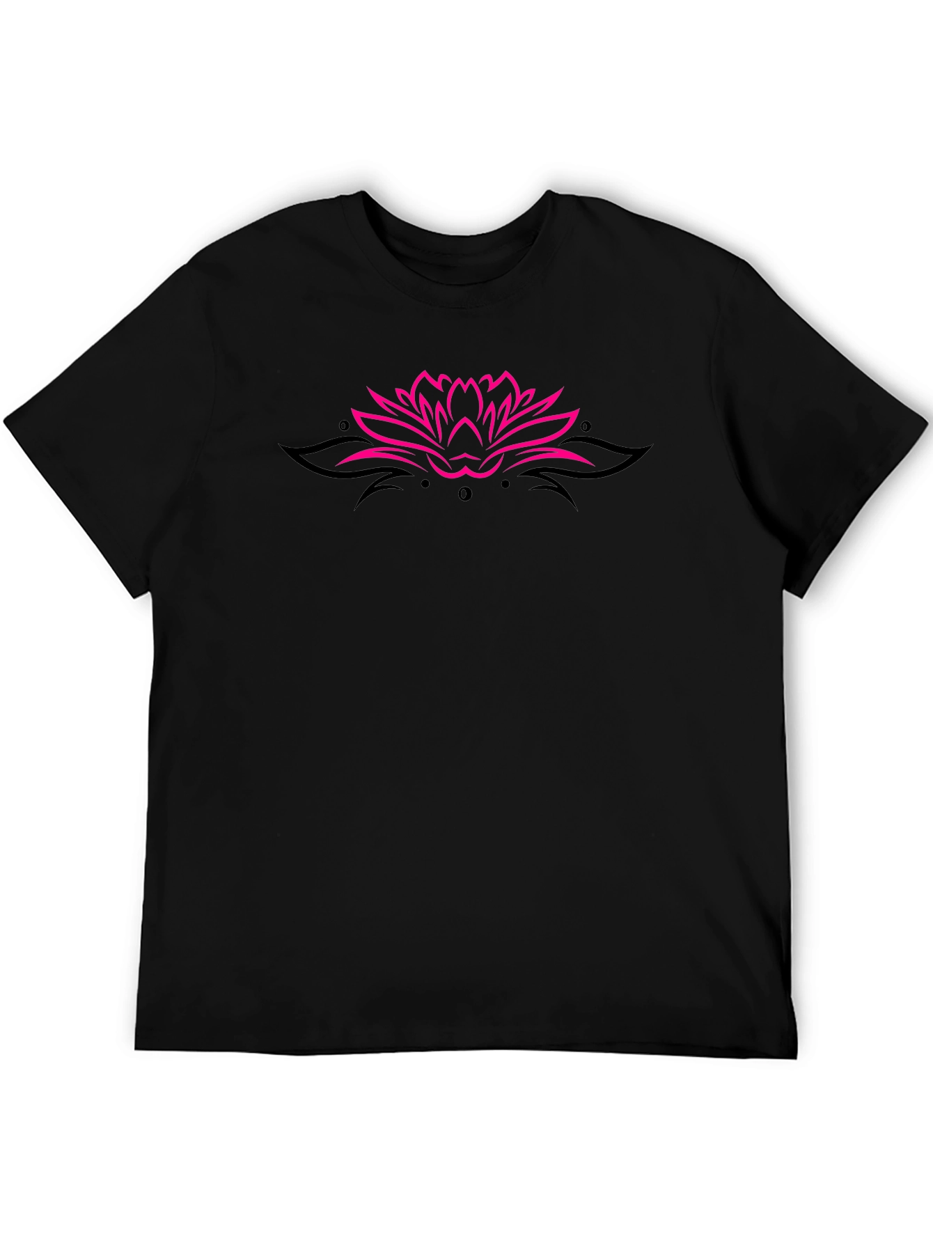 Black Tee with Pink Lotus Flower Design