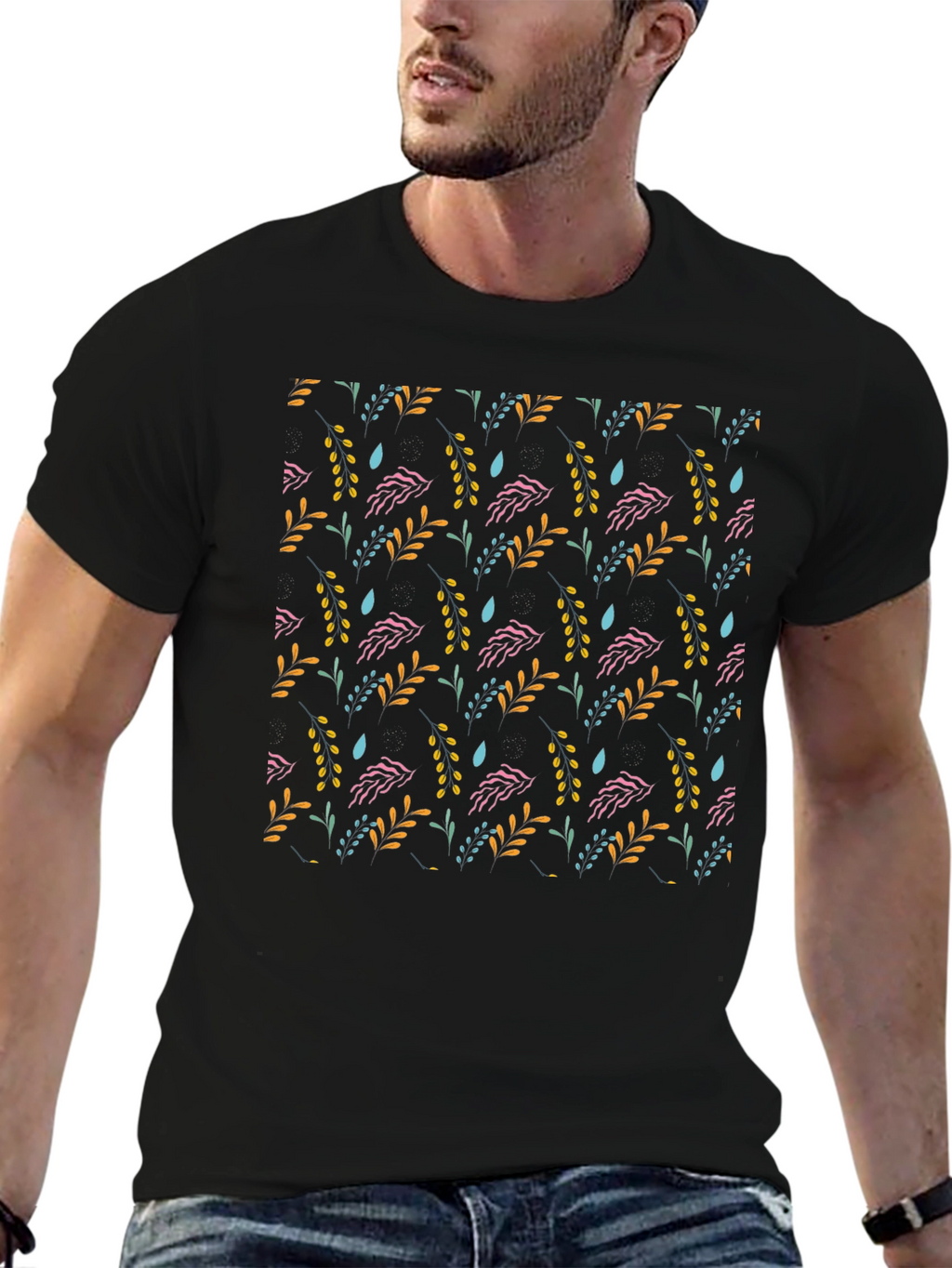 Floral Pattern Black T-Shirt - Stylish Everyday Wear