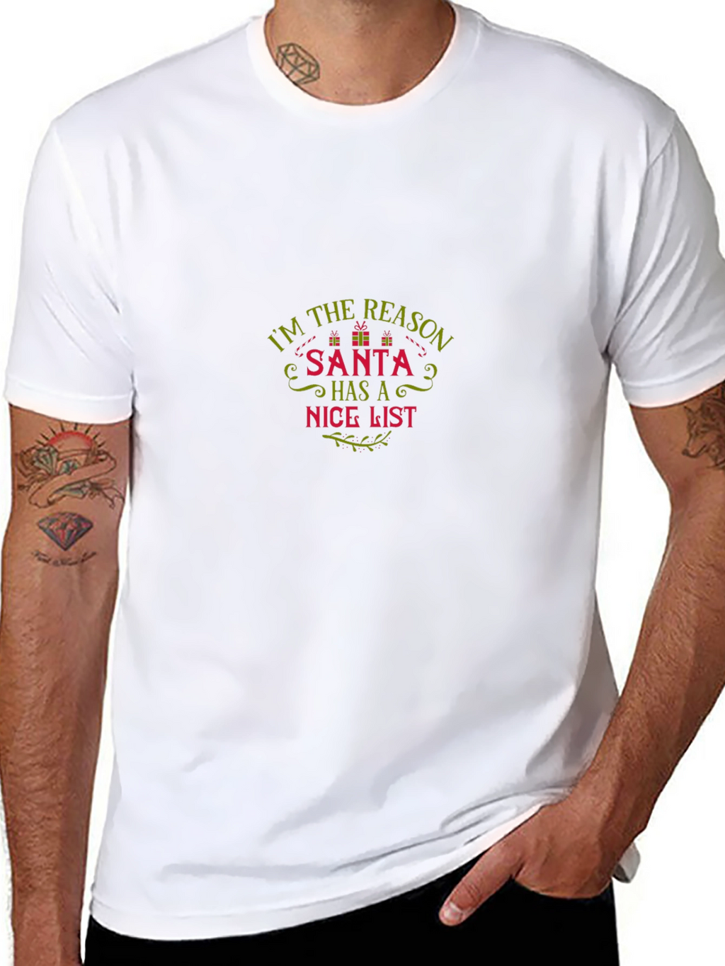 Funny Santa Nice List Crew Neck T-Shirt