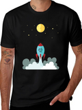 Rocket to the Moon Graphic T-Shirt - Black