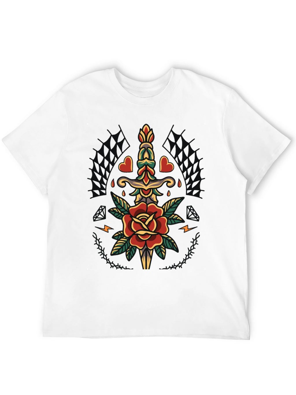 Rose & Dagger Graphic Tee - Classic Tattoo Design