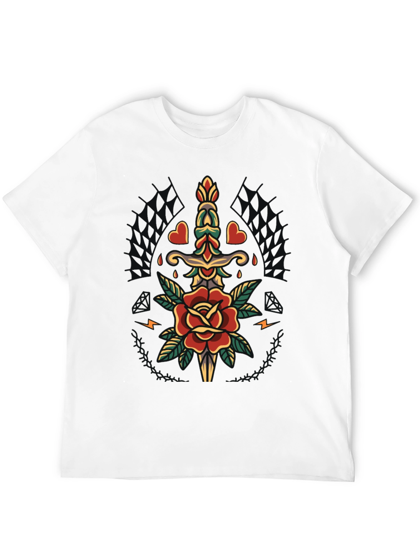 Rose & Dagger Graphic Tee - Classic Tattoo Design
