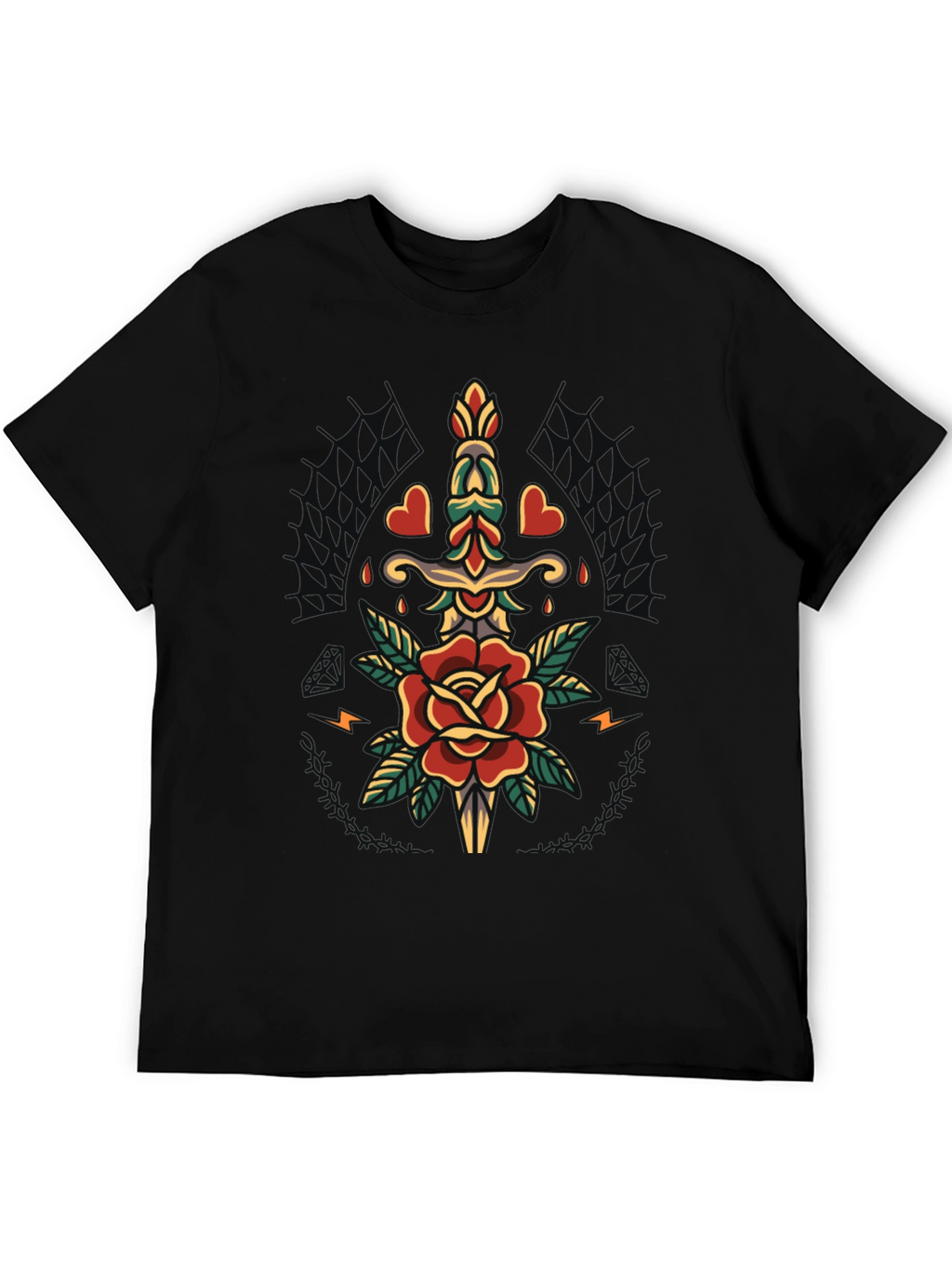 Rose & Dagger Graphic Tee - Classic Tattoo Design