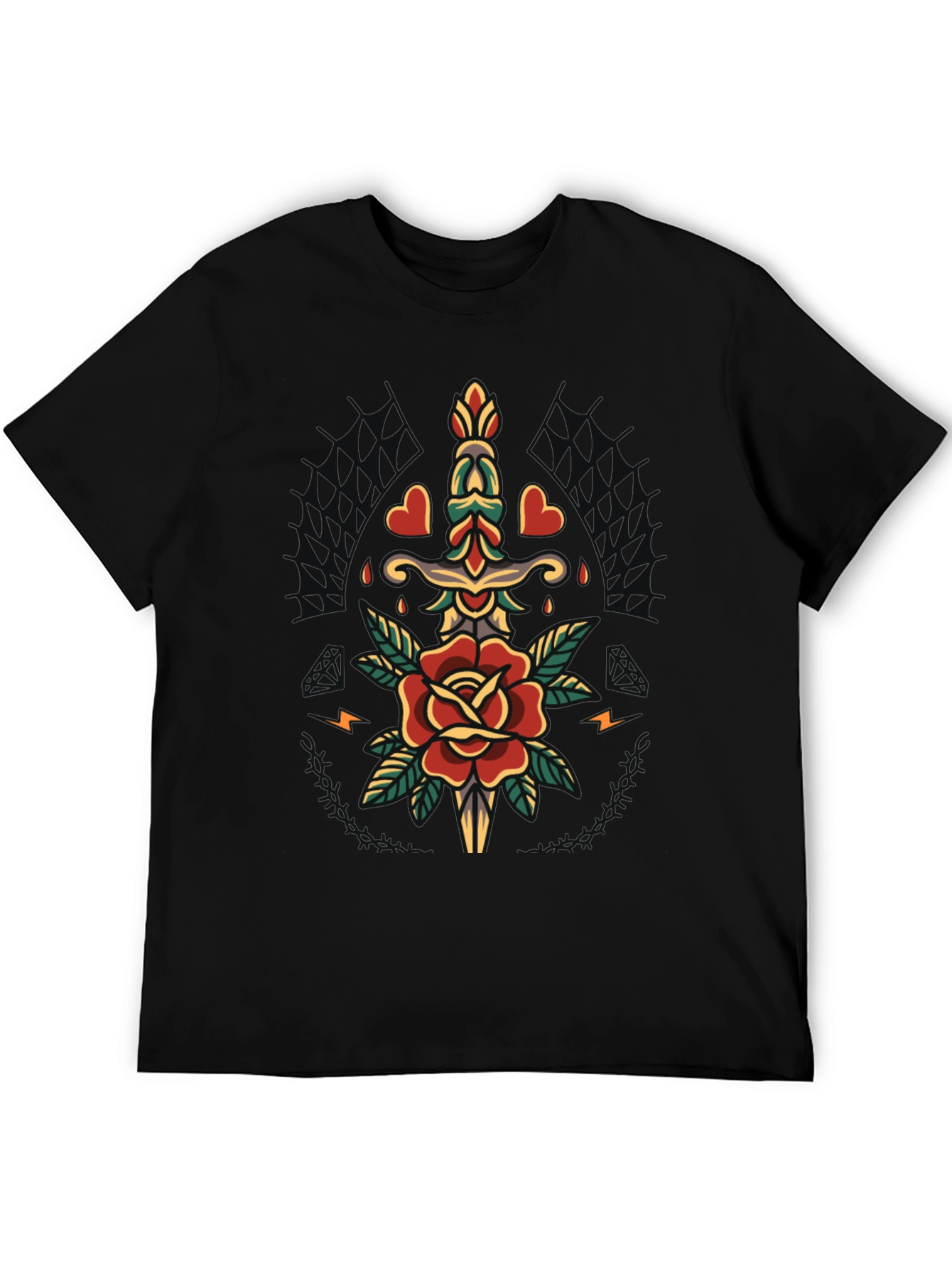 Rose & Dagger Graphic Tee - Classic Tattoo Design