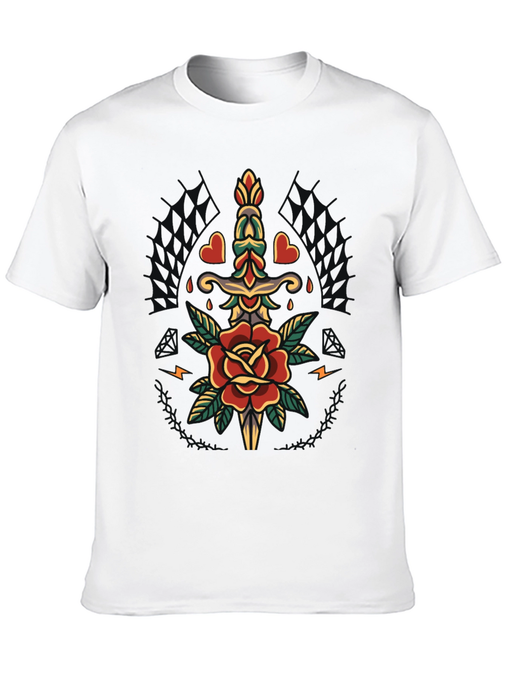 Rose & Dagger Graphic Tee - Classic Tattoo Design