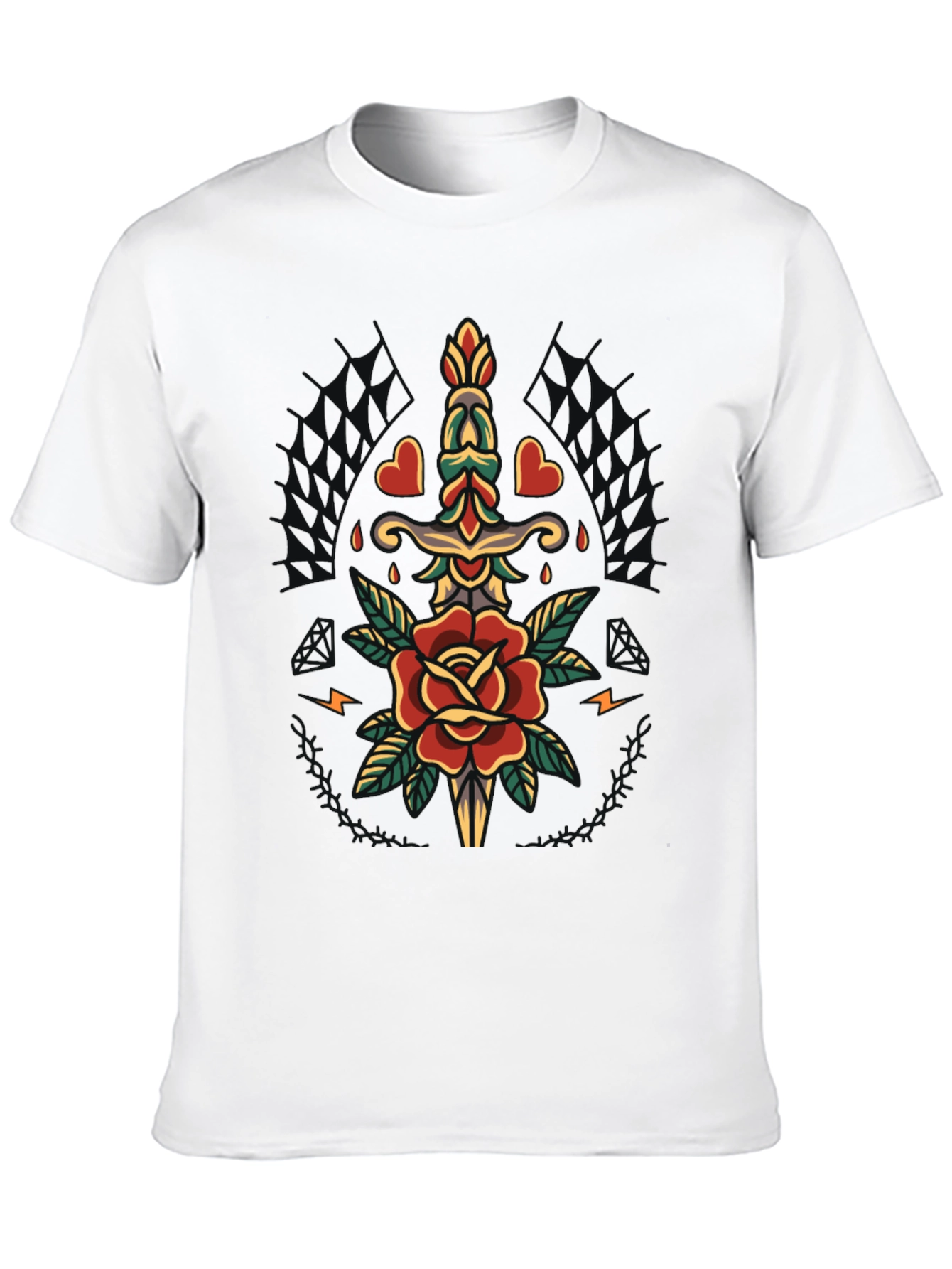 Rose & Dagger Graphic Tee - Classic Tattoo Design