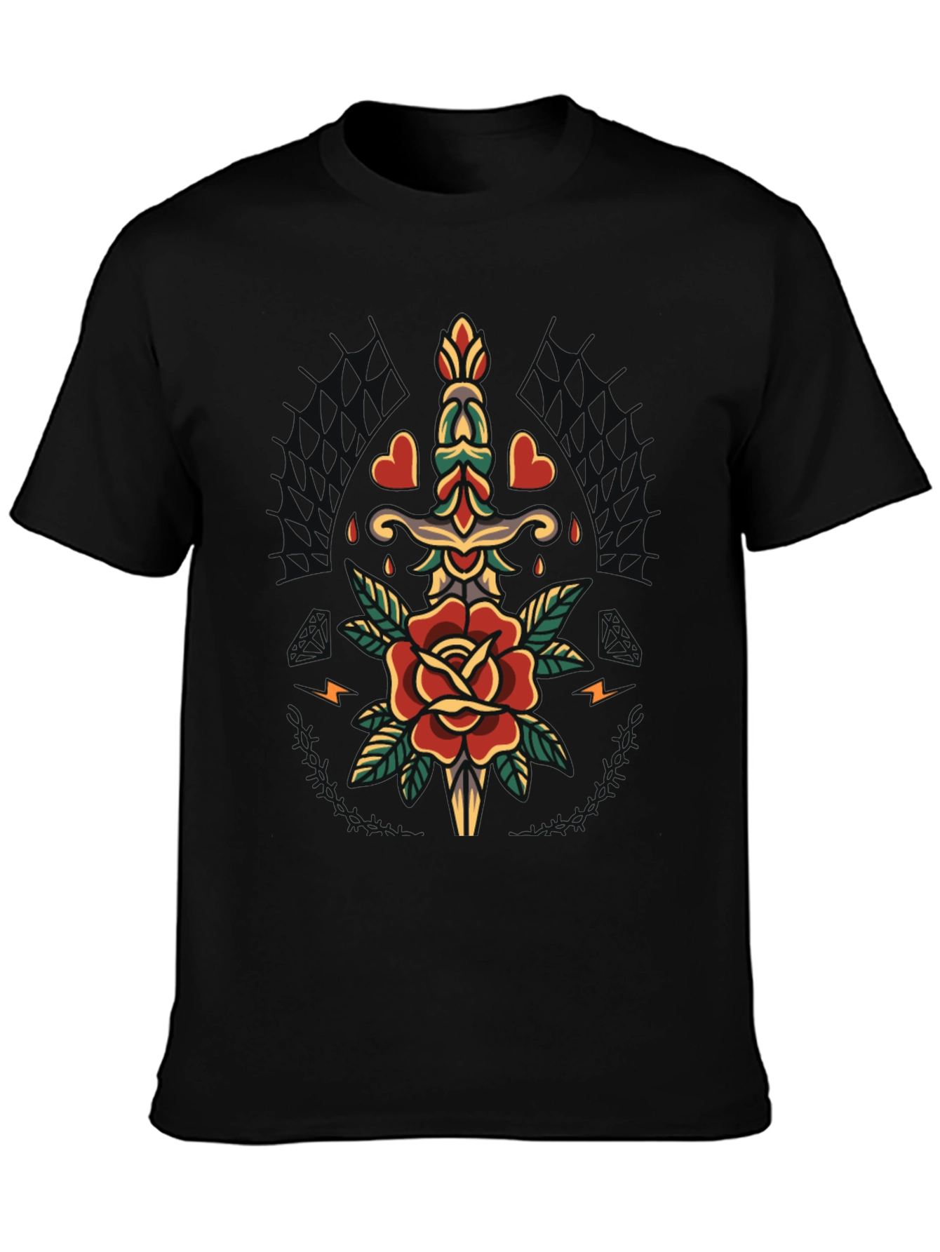 Rose & Dagger Graphic Tee - Classic Tattoo Design