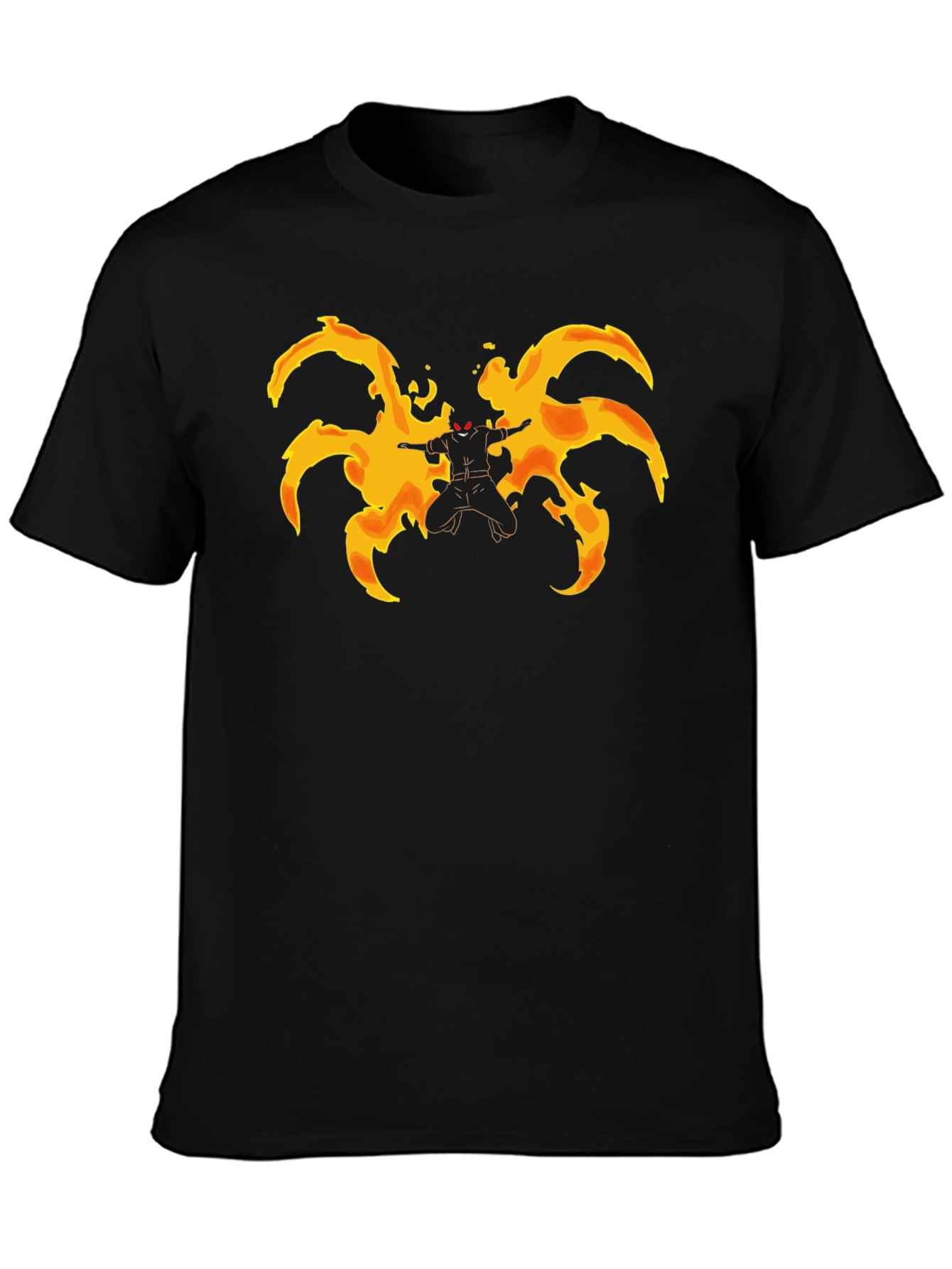 Fiery Anime Character Graphic Black T-Shirt