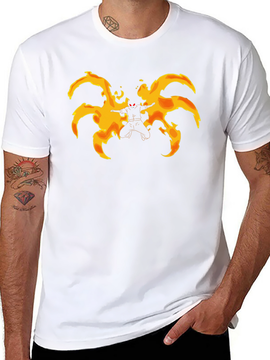 Fiery Anime Character Graphic Black T-Shirt