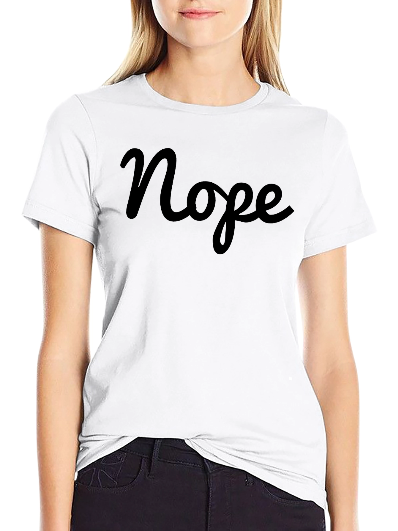 Nope Graphic T-Shirt - Casual Crew Neck Tee