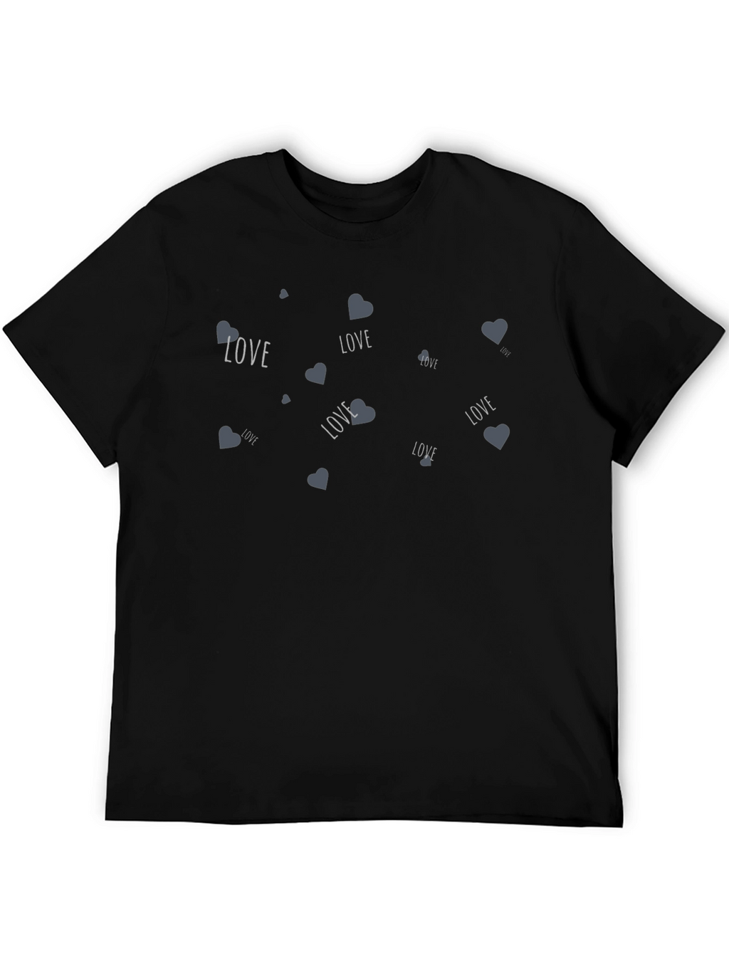 Love Heart Print Black Crew Neck T-Shirt