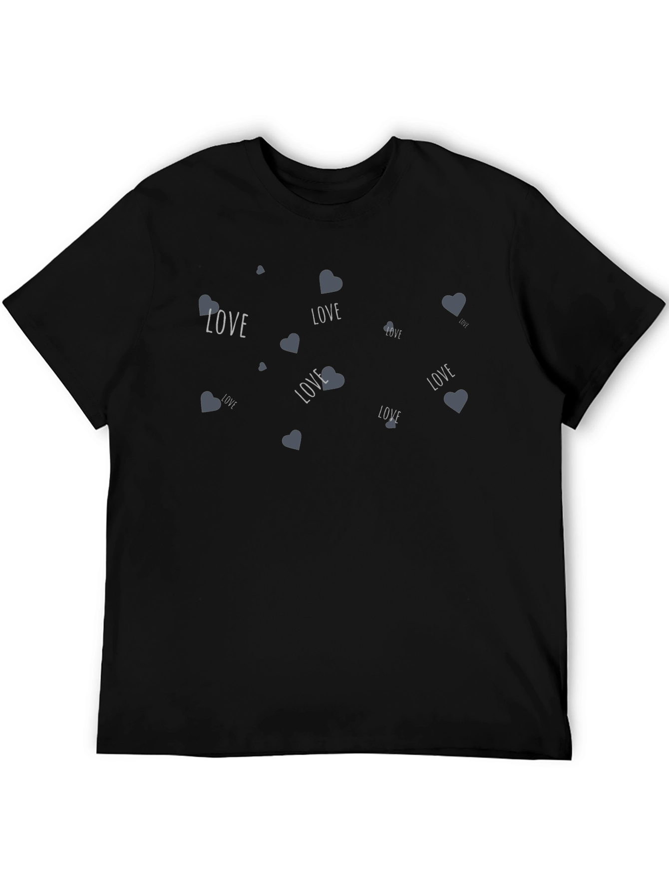 Love Heart Print Black Crew Neck T-Shirt