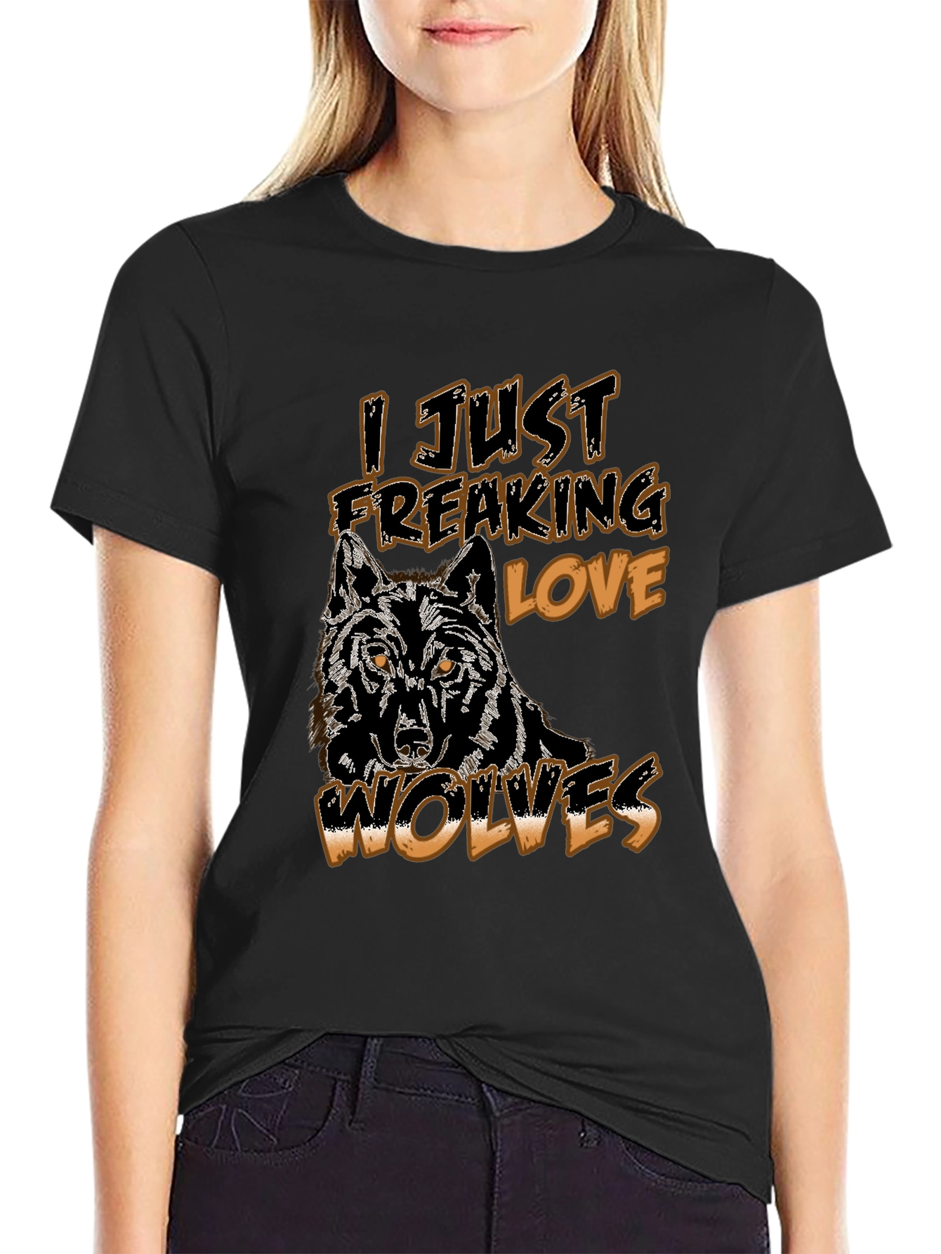 Wolf Lover Black T-Shirt - I Just Freaking Love Wolves Design