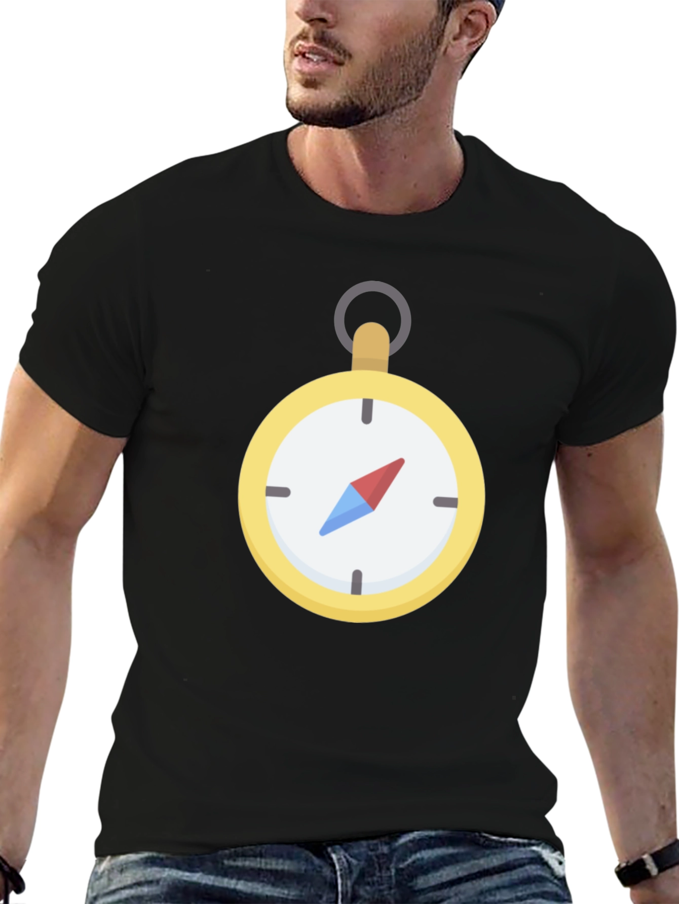 Compass Graphic T-Shirt - Black Crew Neck Tee