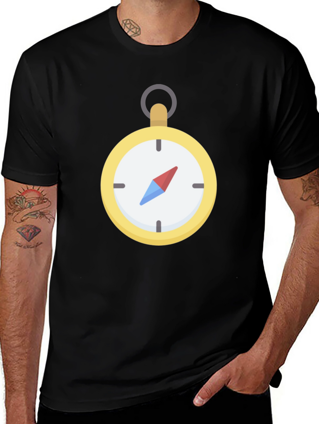 Compass Graphic T-Shirt - Black Crew Neck Tee