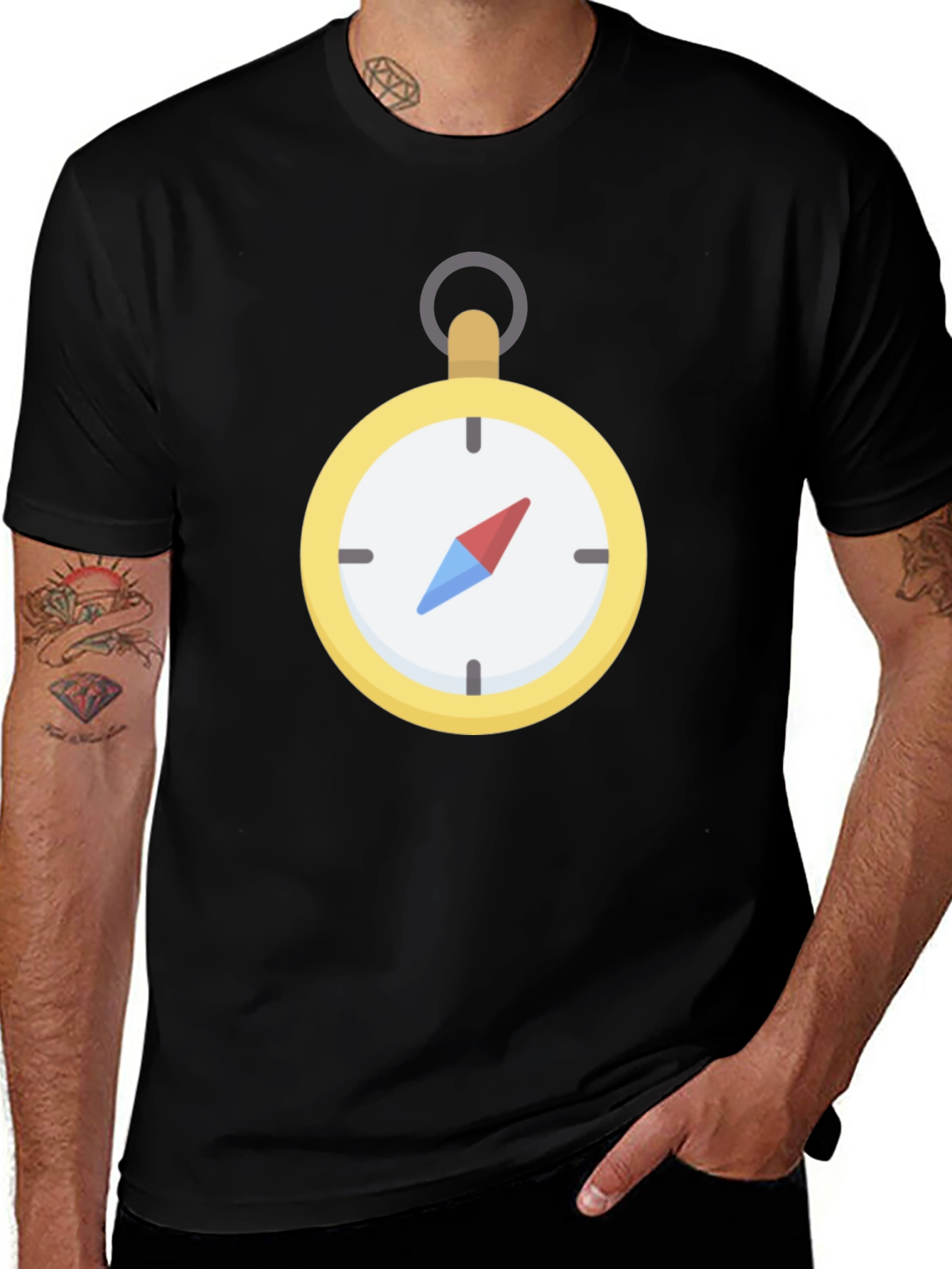 Compass Graphic T-Shirt - Black Crew Neck Tee