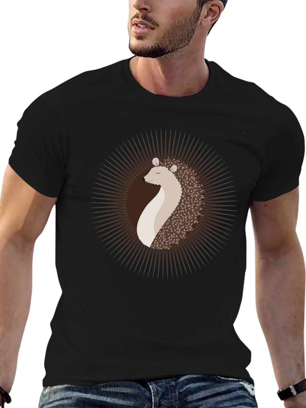 Hedgehog Graphic Tee - Modern Mens Black T-Shirt