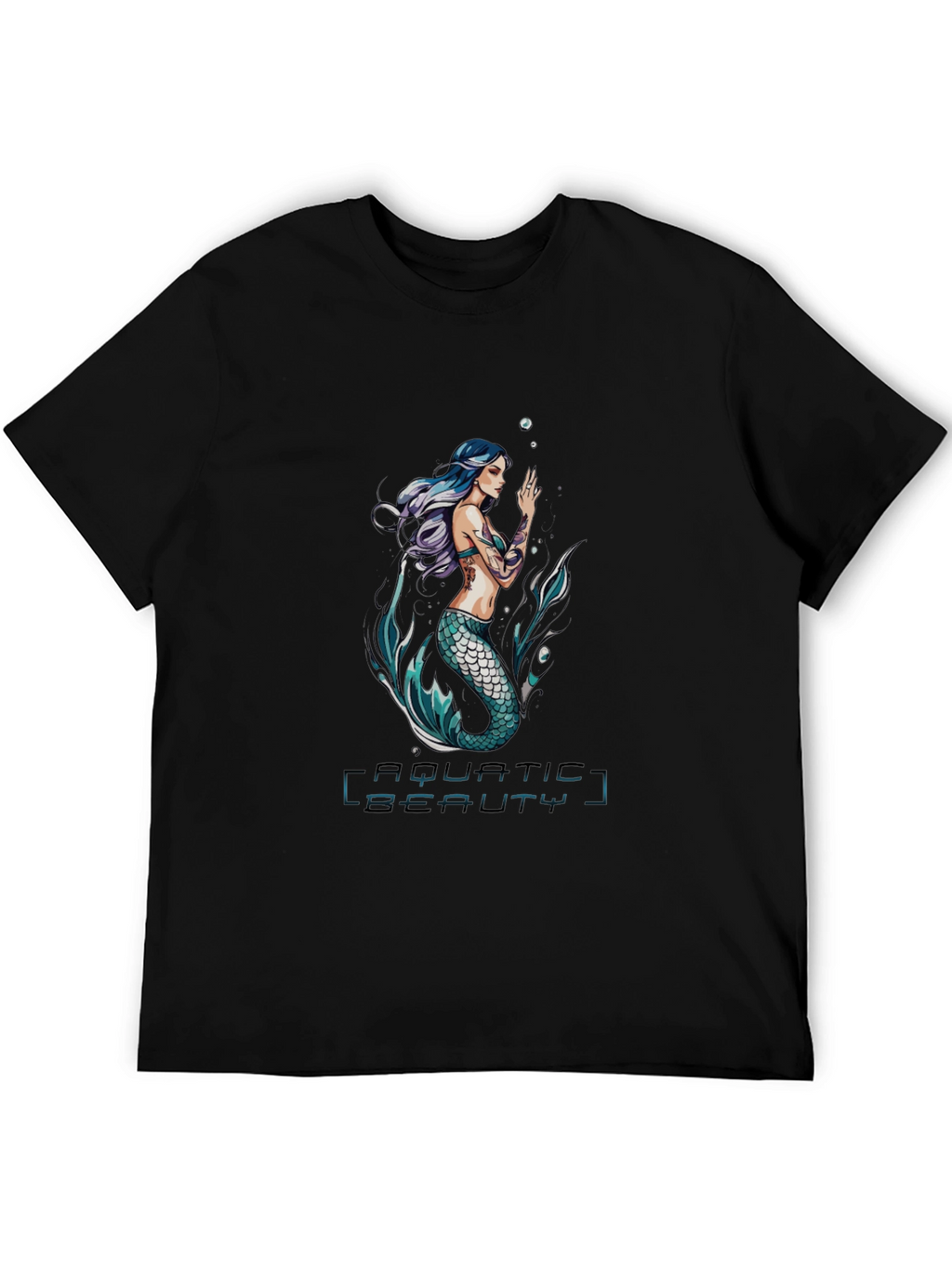 Aquatic Beauty Mermaid Graphic Tee - Black