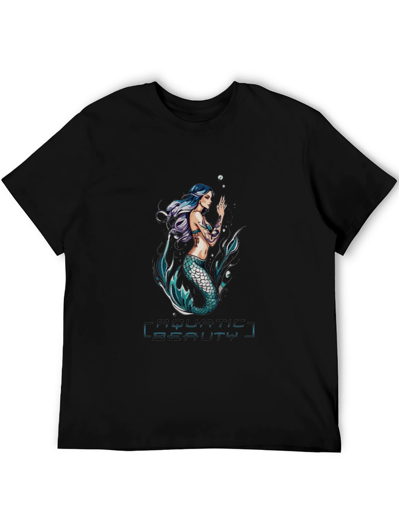 Aquatic Beauty Mermaid Graphic Tee - Black