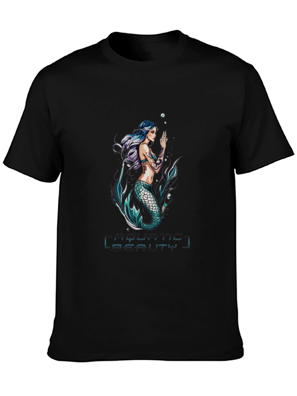 Aquatic Beauty Mermaid Graphic Tee - Black
