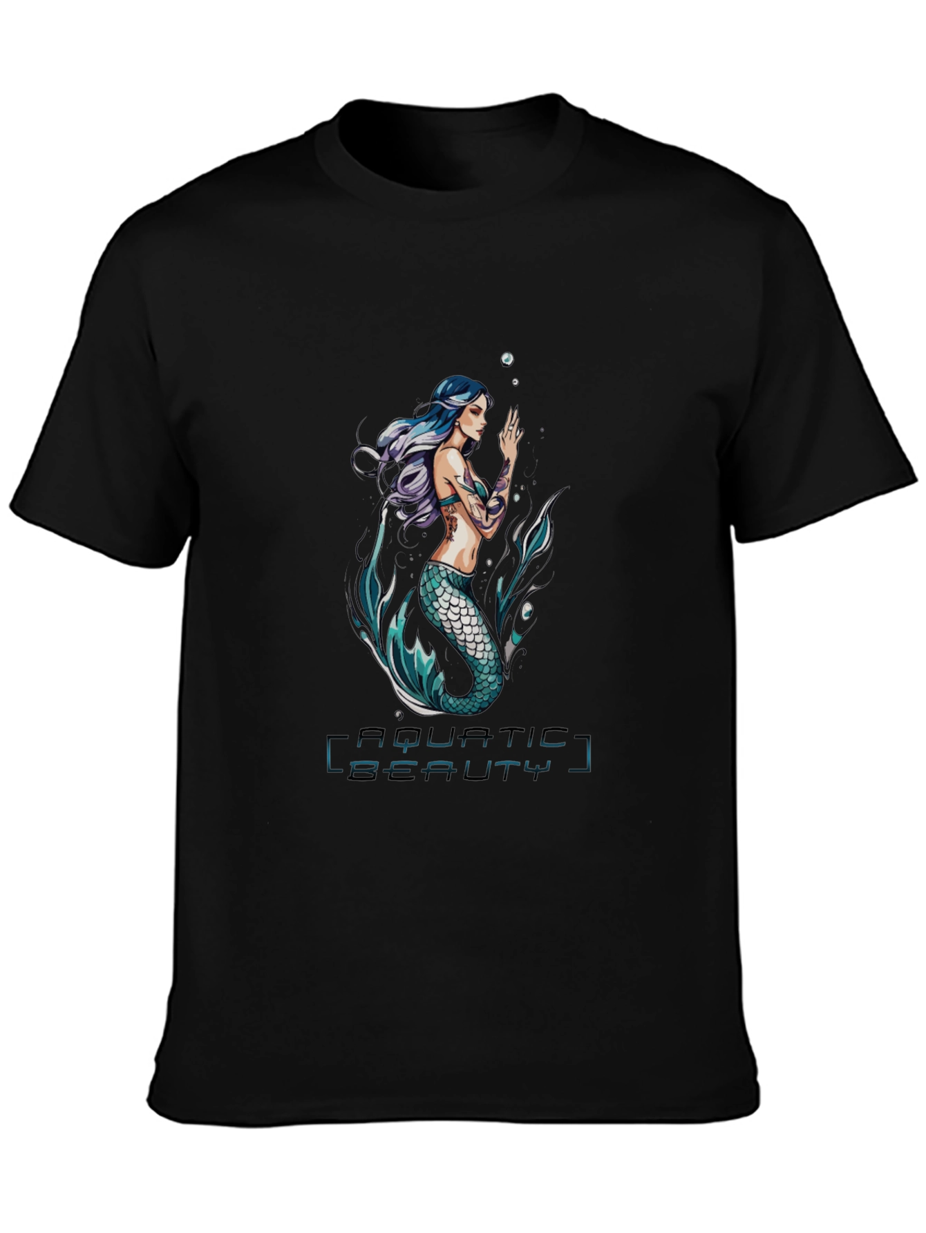Aquatic Beauty Mermaid Graphic Tee - Black