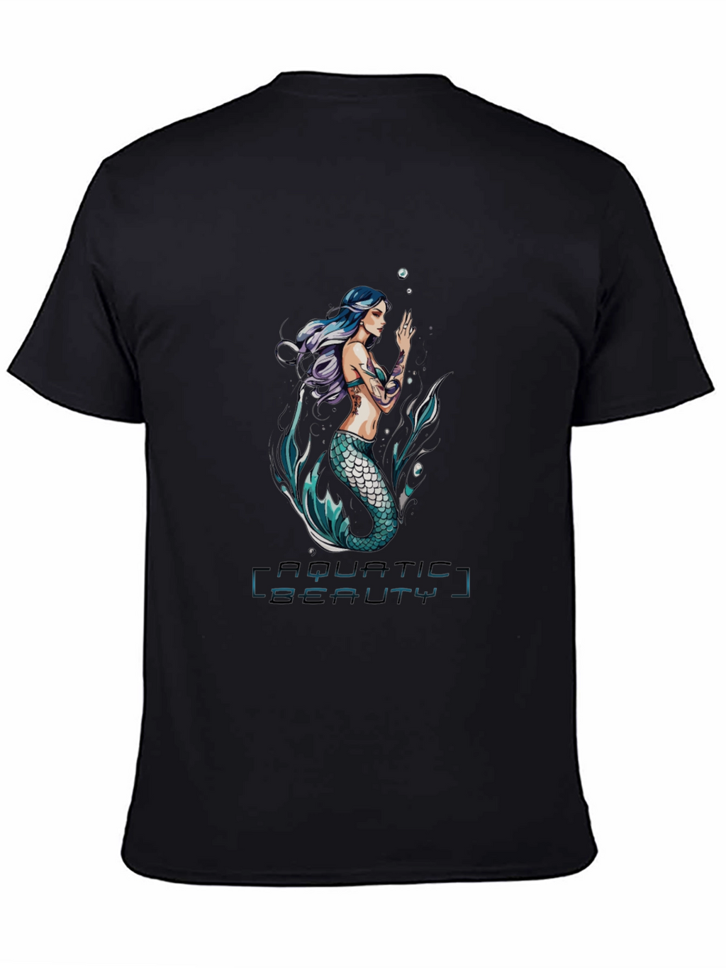 Aquatic Beauty Mermaid Graphic Tee - Black